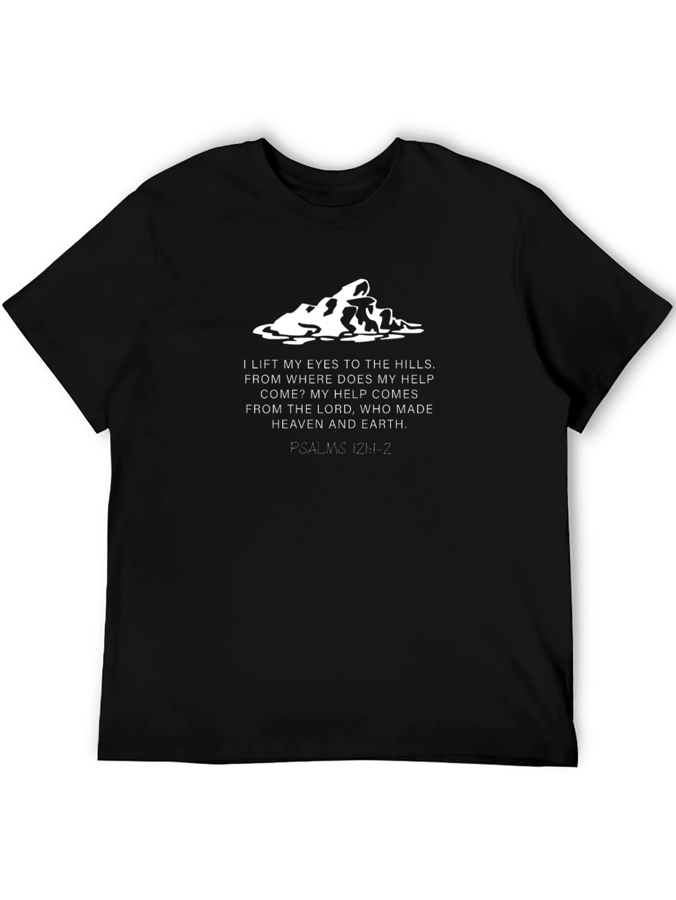 Faith-Inspired Black T-Shirt with Mountain Design