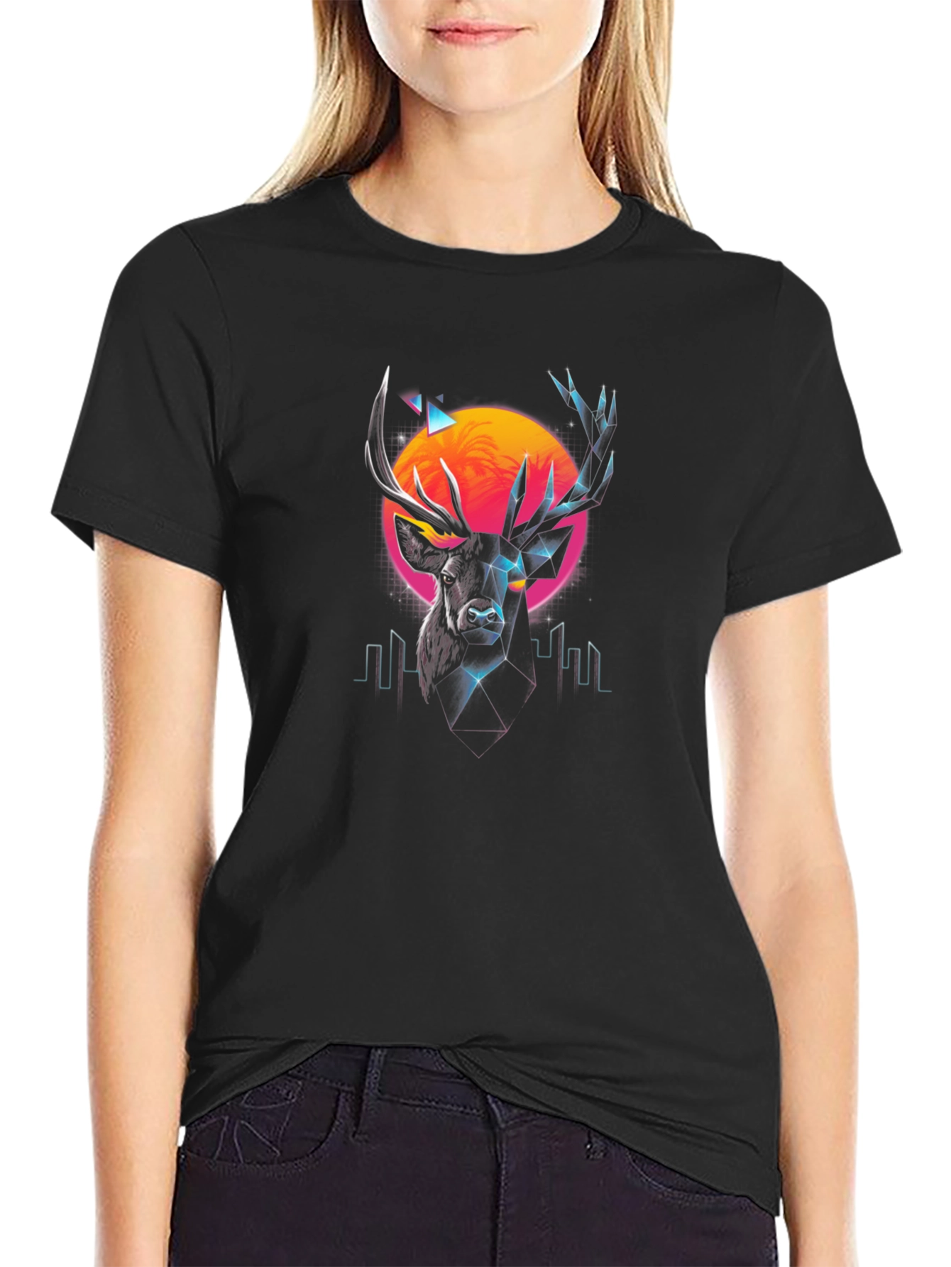 Retro Deer Graphic T-Shirt - Black