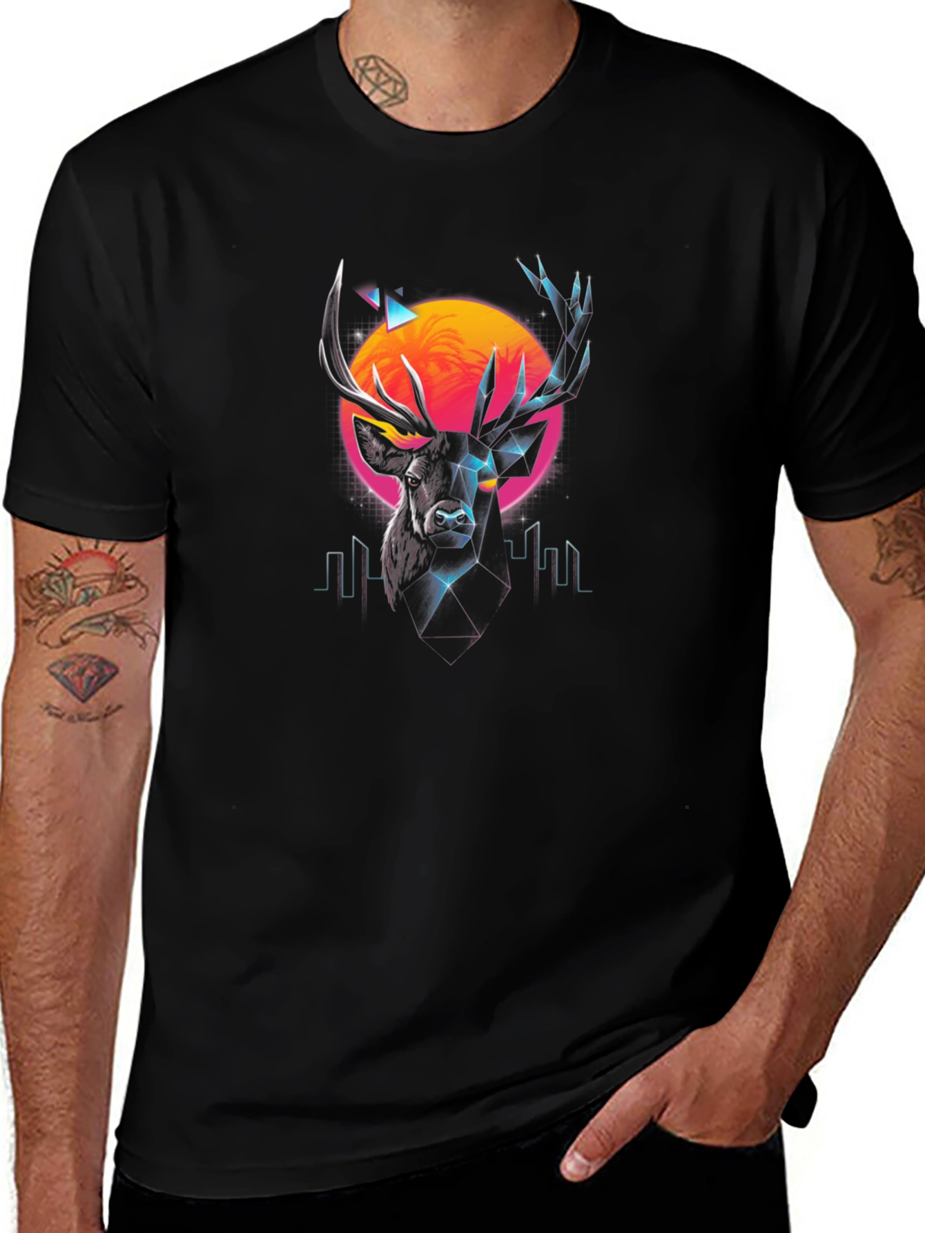 Retro Deer Graphic T-Shirt - Black
