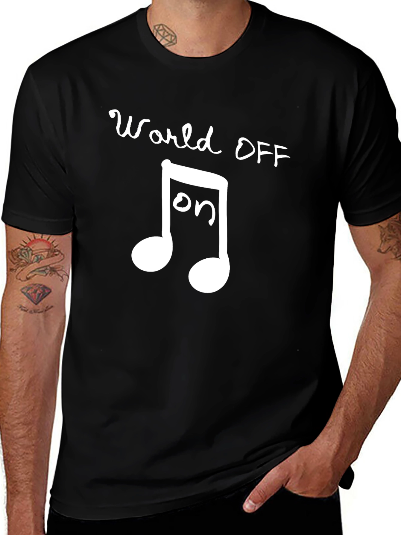 World OFF Music ON Black Graphic Tee