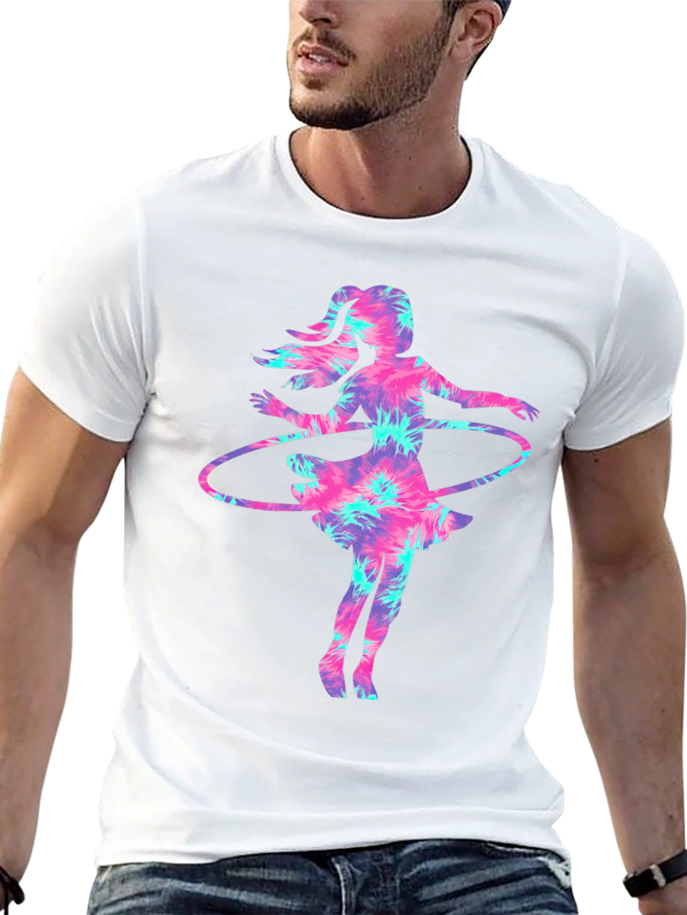Tie-Dye Hula Girl Graphic Tee - Casual & Unique