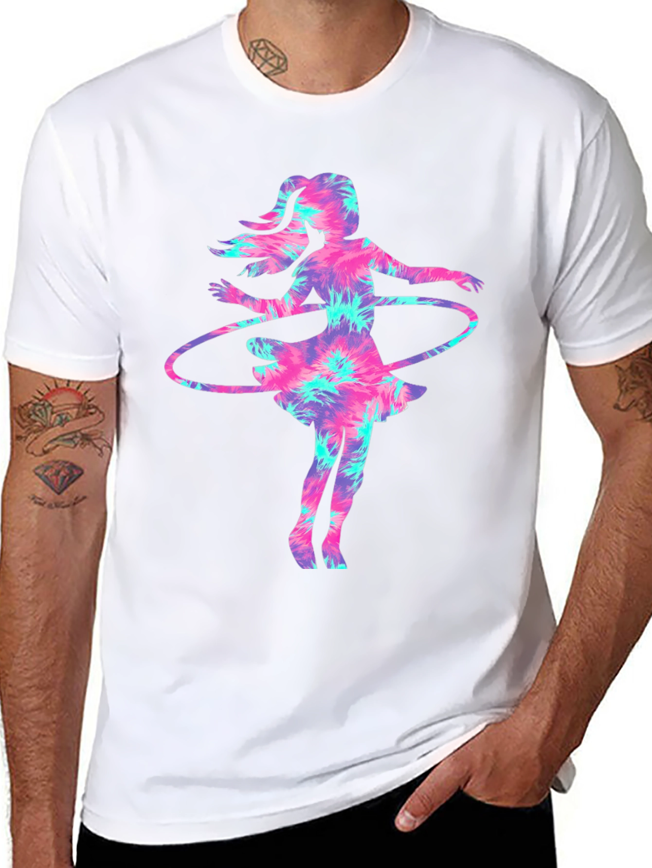 Tie-Dye Hula Girl Graphic Tee - Casual & Unique