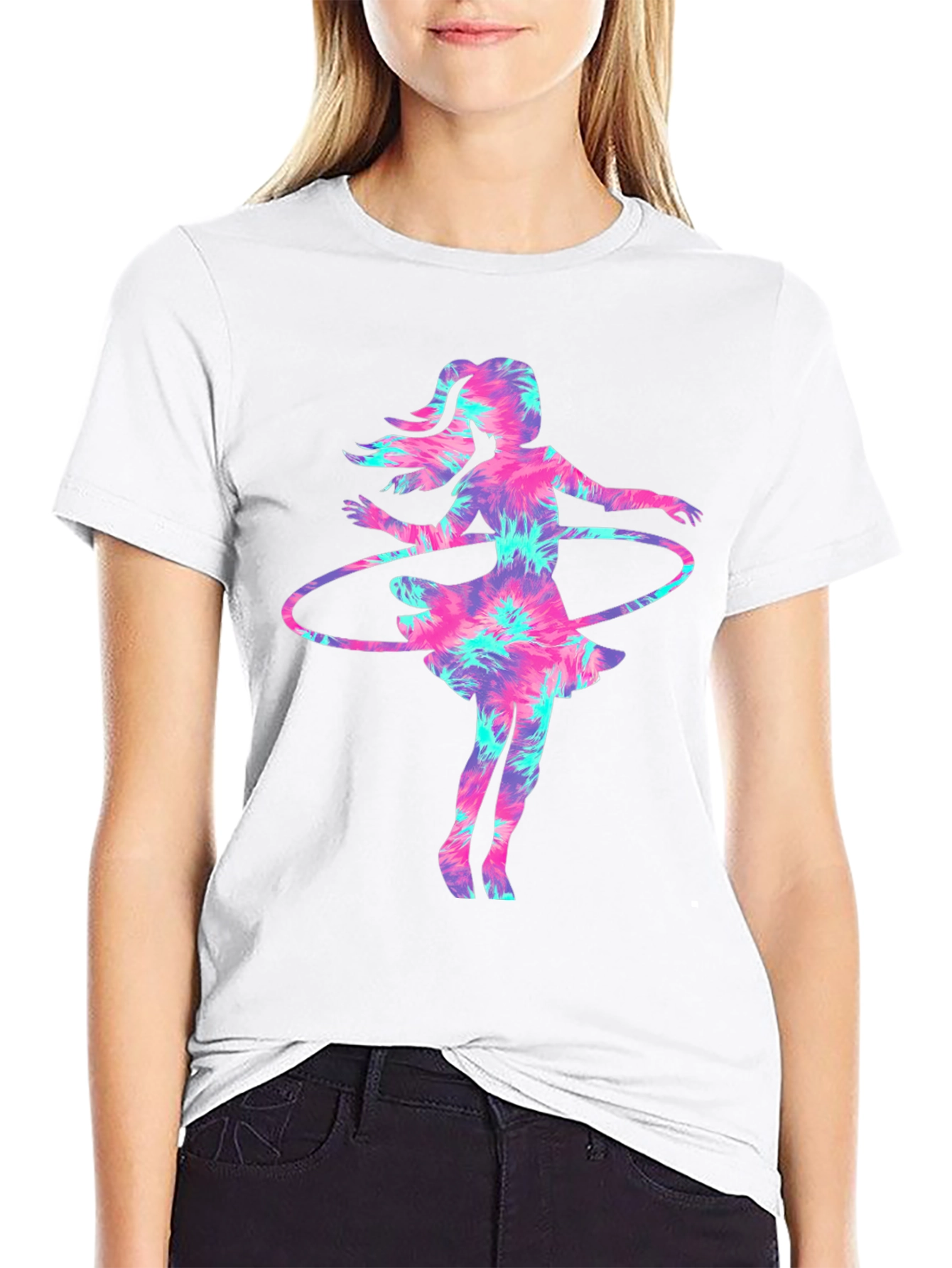 Tie-Dye Hula Girl Graphic Tee - Casual & Unique