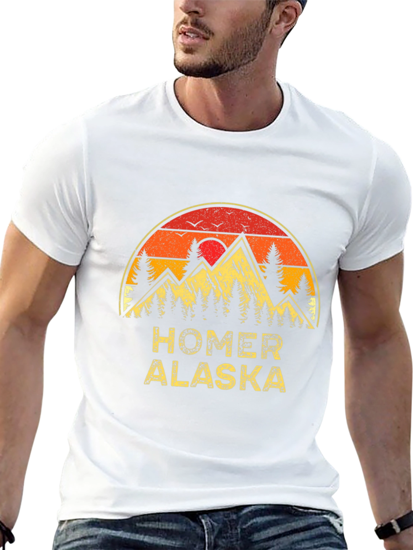 Homer Alaska Retro Sunset Graphic T-Shirt