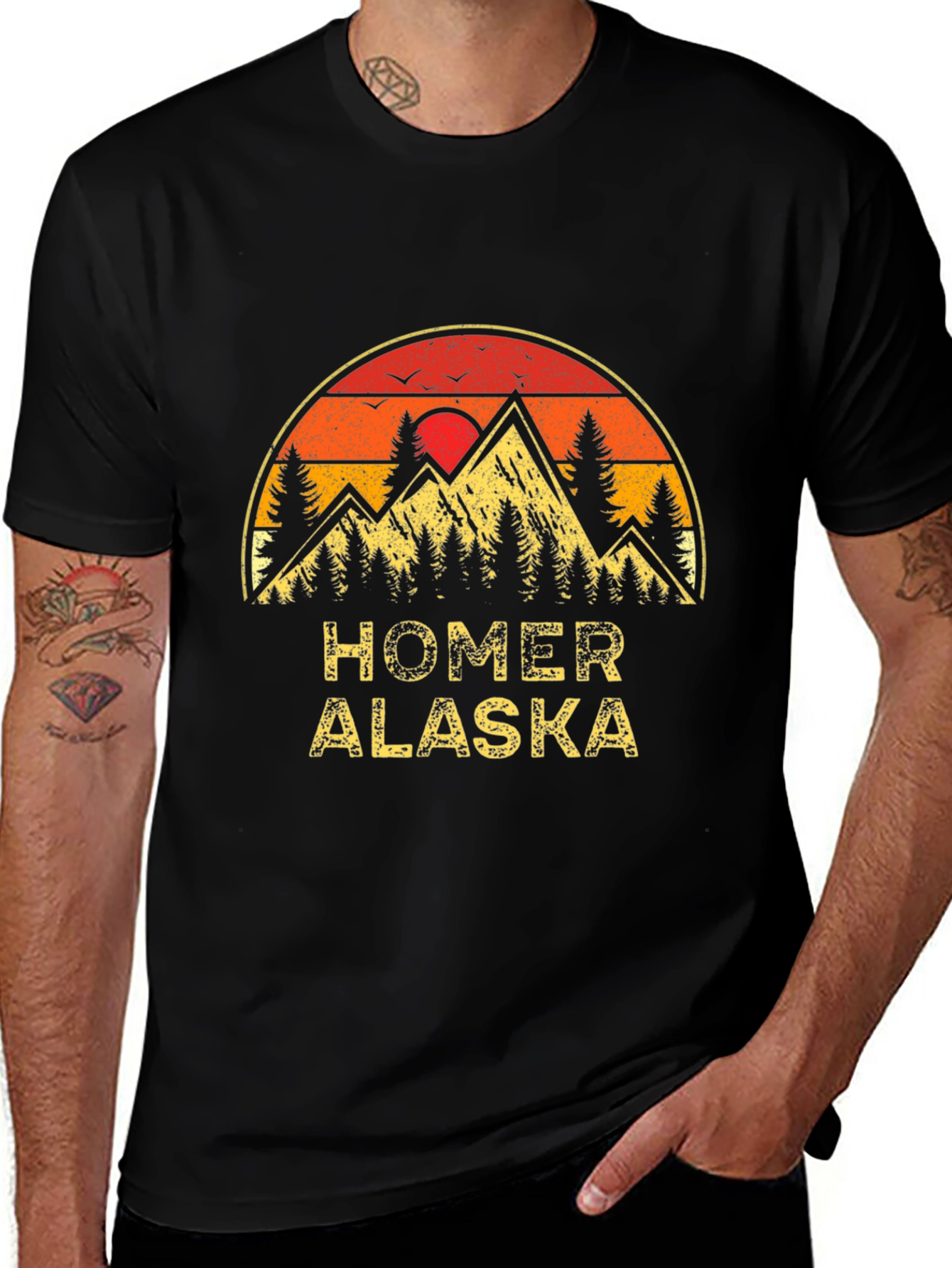 Homer Alaska Retro Sunset Graphic T-Shirt