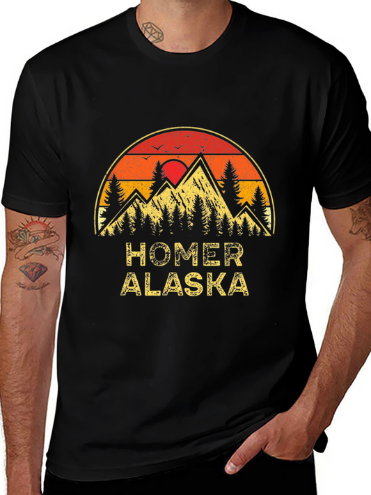 Homer Alaska Retro Sunset Graphic T-Shirt