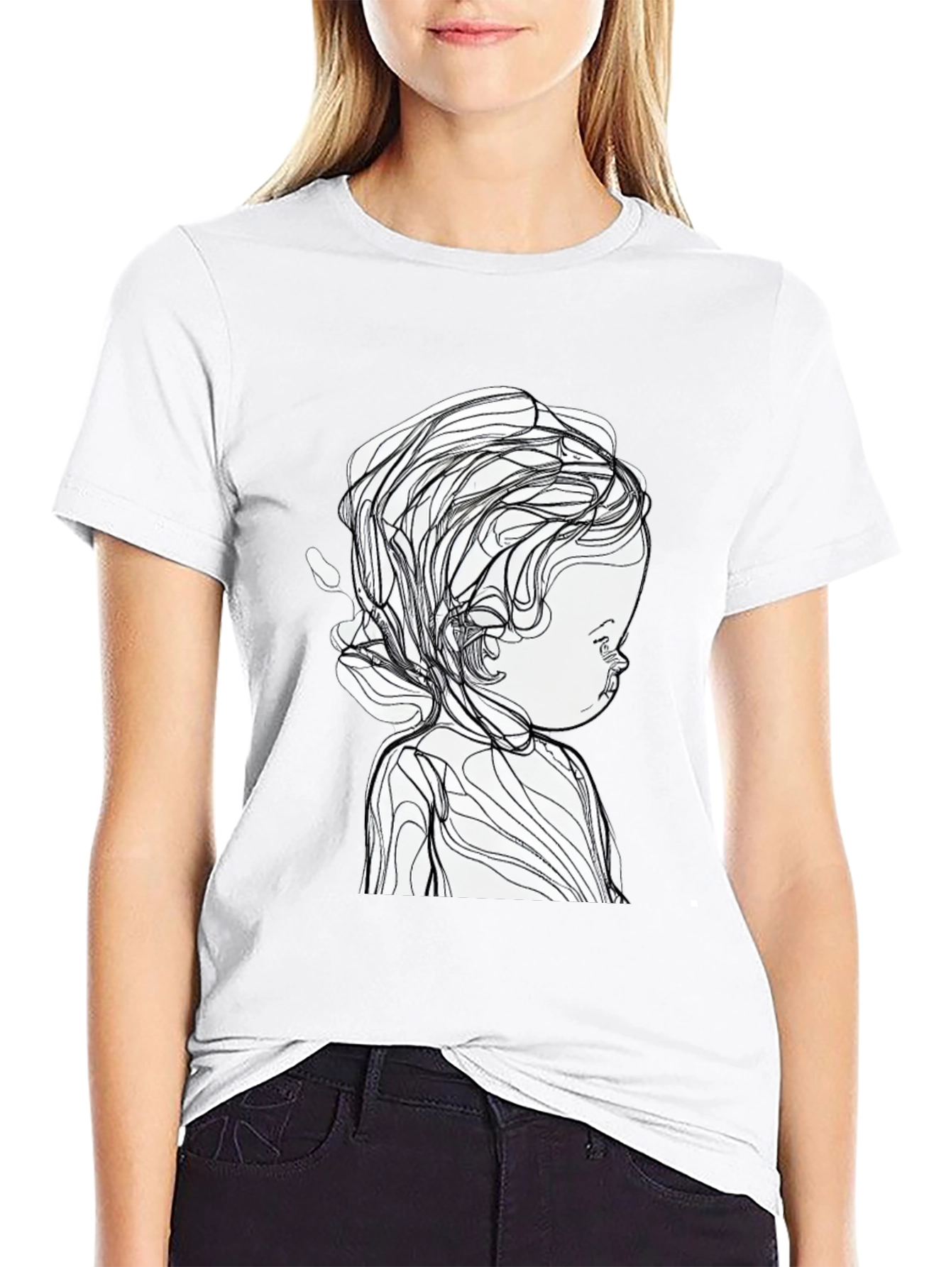 Abstract Baby Line Art Black T-Shirt