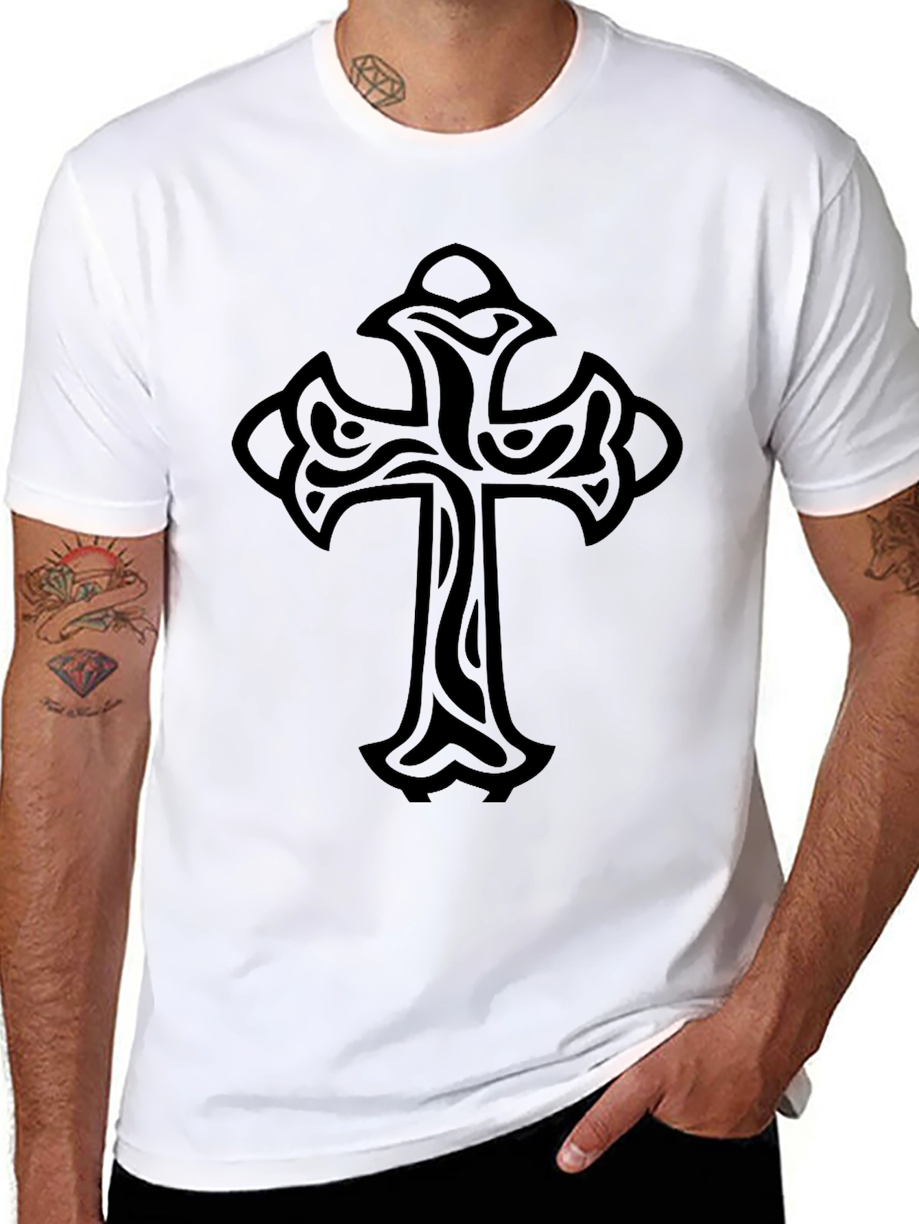 Gothic Cross Graphic Black T-Shirt
