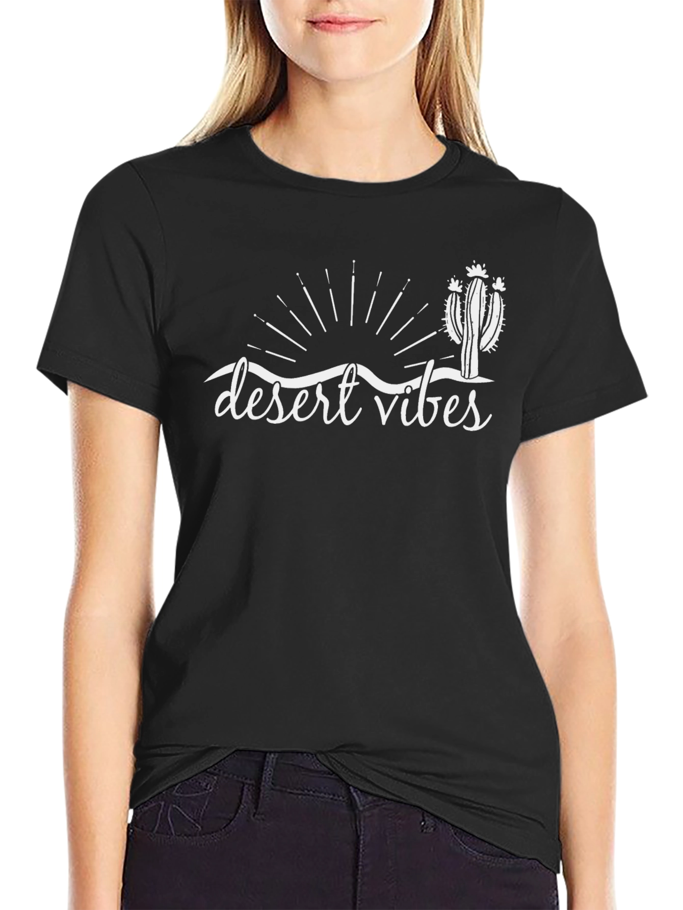 Desert Vibes Graphic Tee - Black Cotton T-Shirt