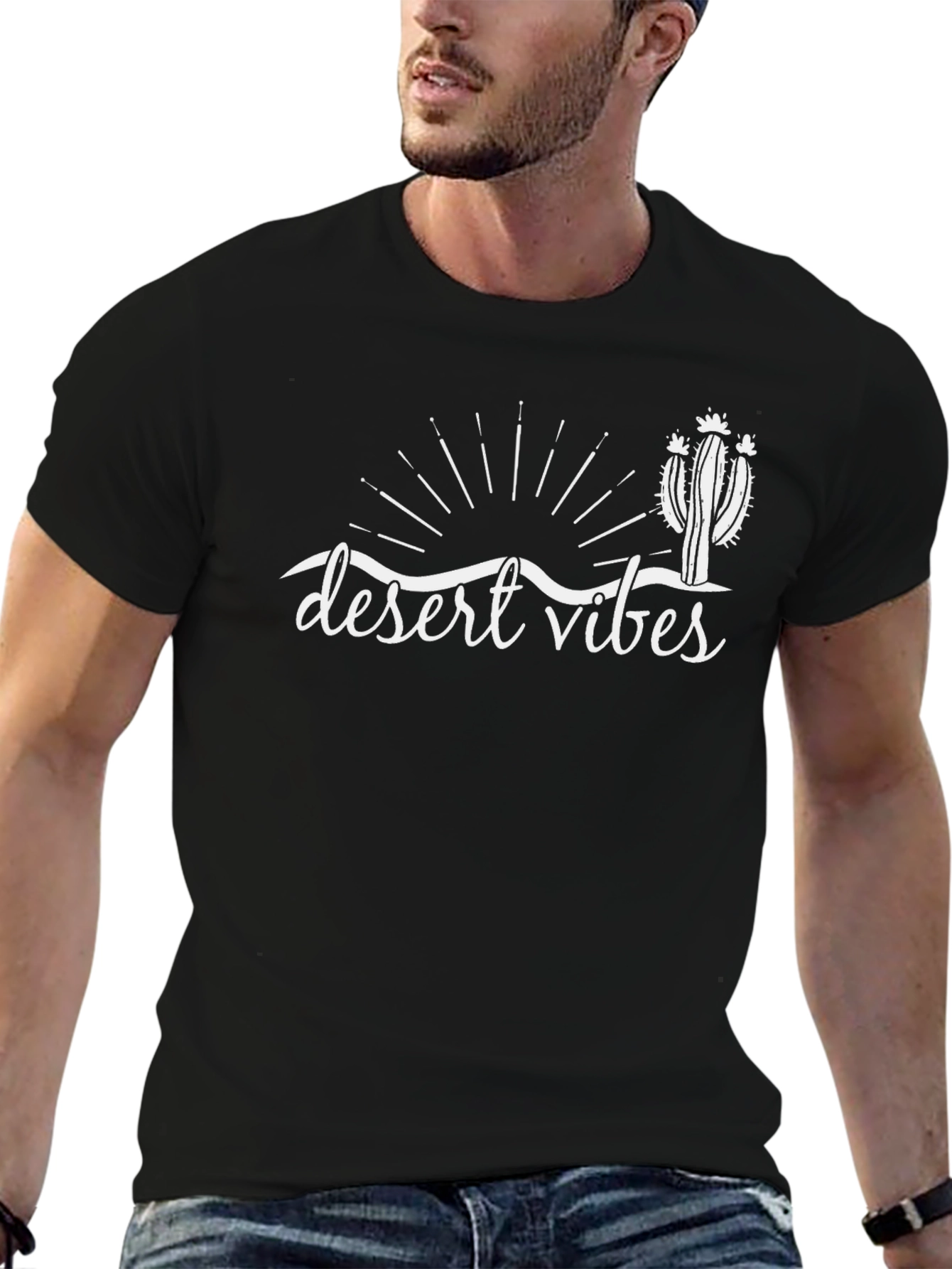 Desert Vibes Graphic Tee - Black Cotton T-Shirt