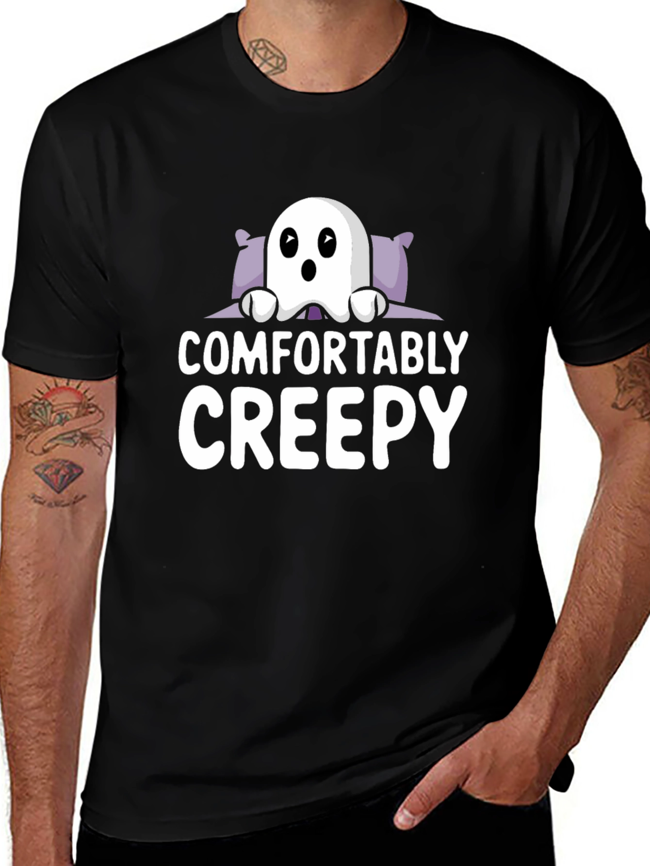 Comfortably Creepy Ghost Graphic Tee - Halloween Shirt