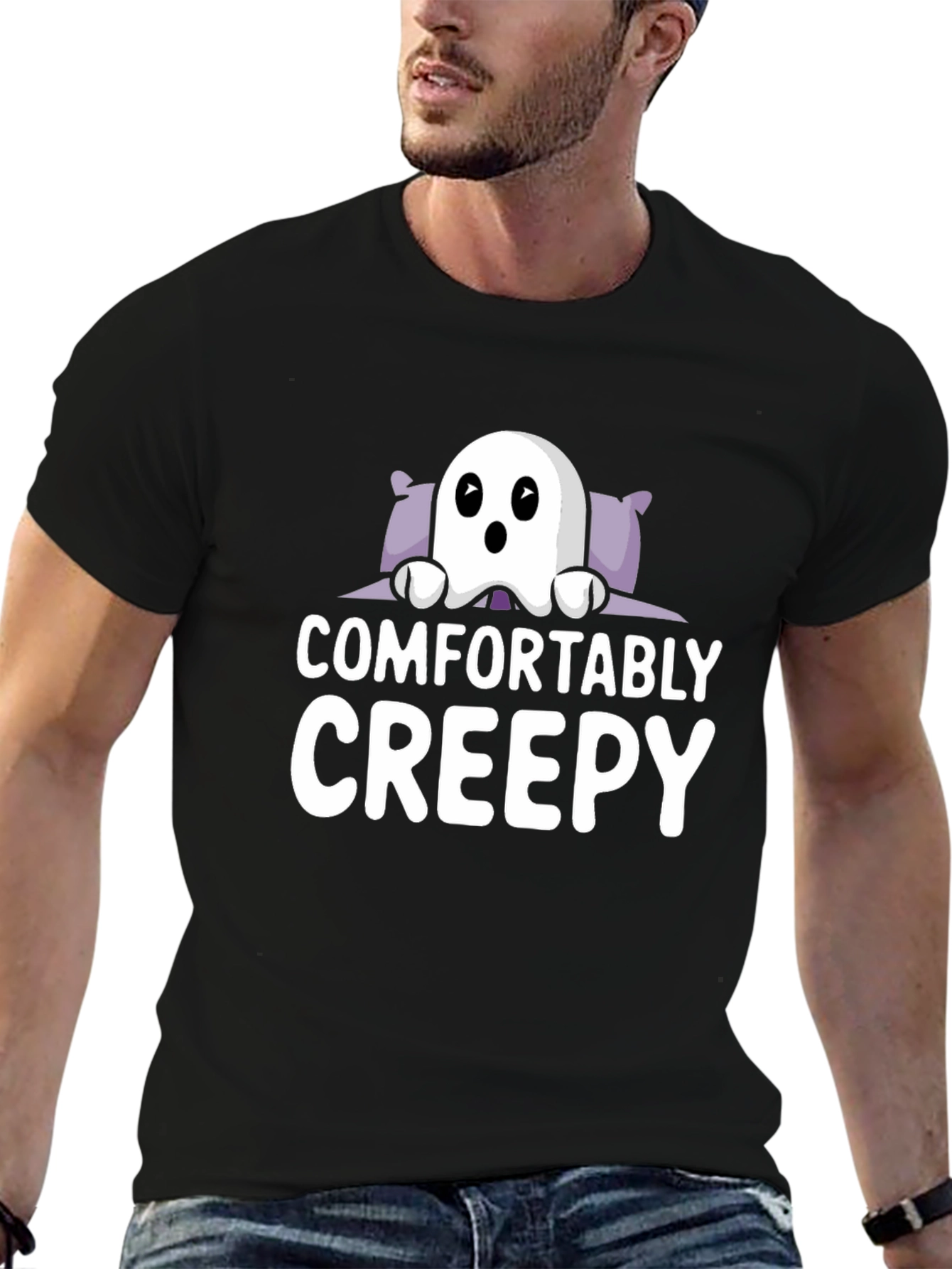 Comfortably Creepy Ghost Graphic Tee - Halloween Shirt