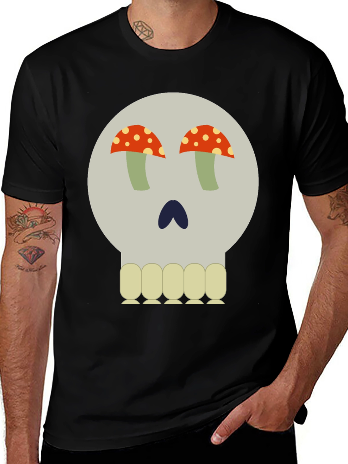 Mushroom Skull Graphic Tee - Unique Design