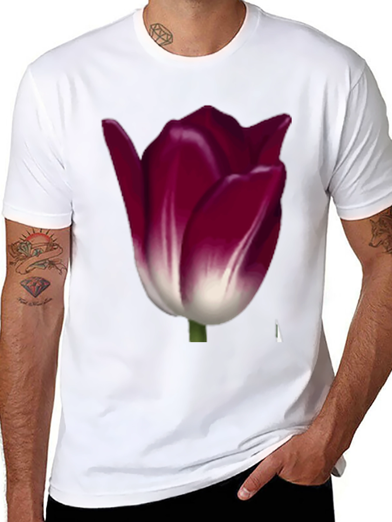 Floral Tulip Graphic Tee - Burgundy