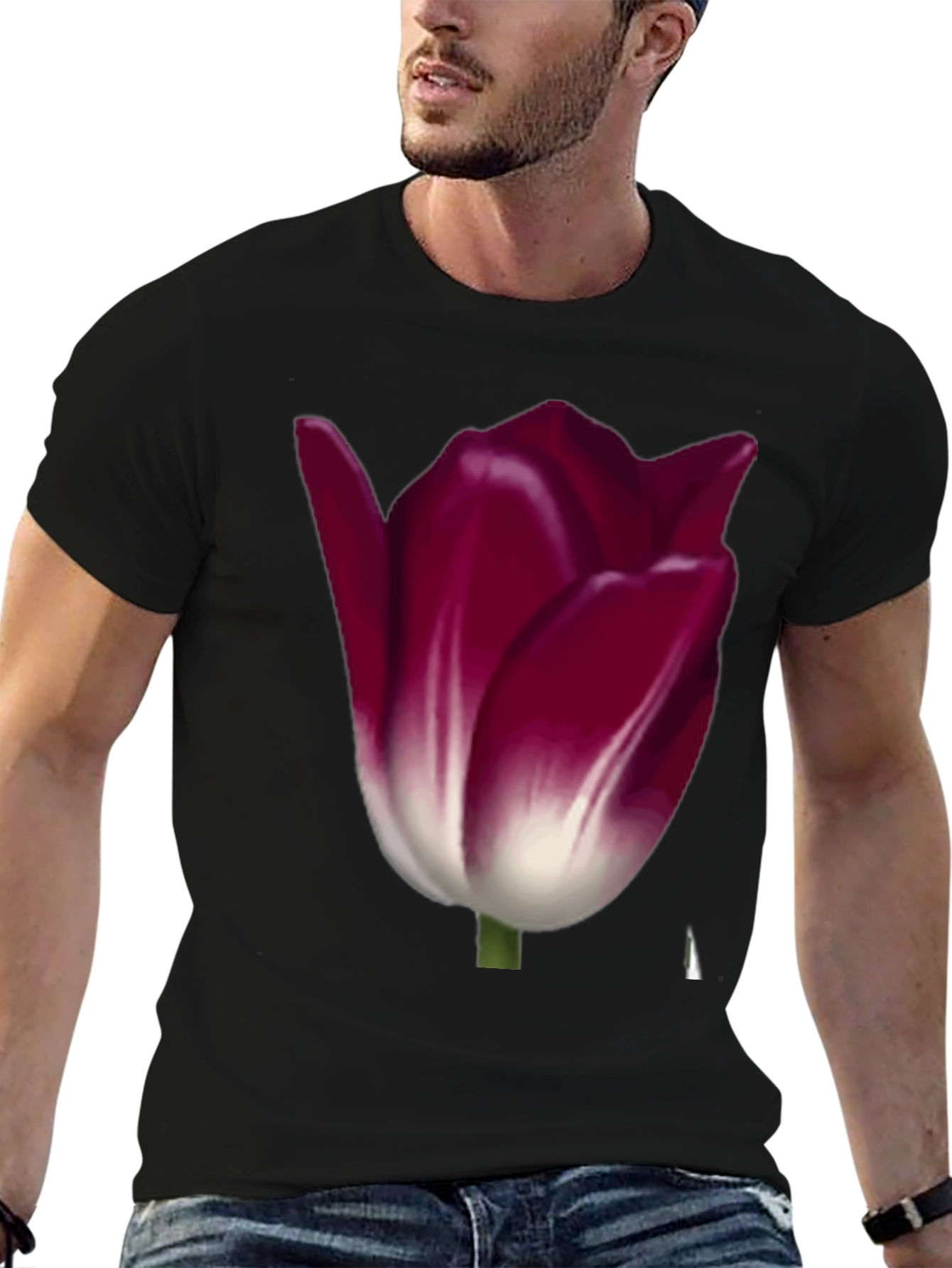 Floral Tulip Graphic Tee - Burgundy