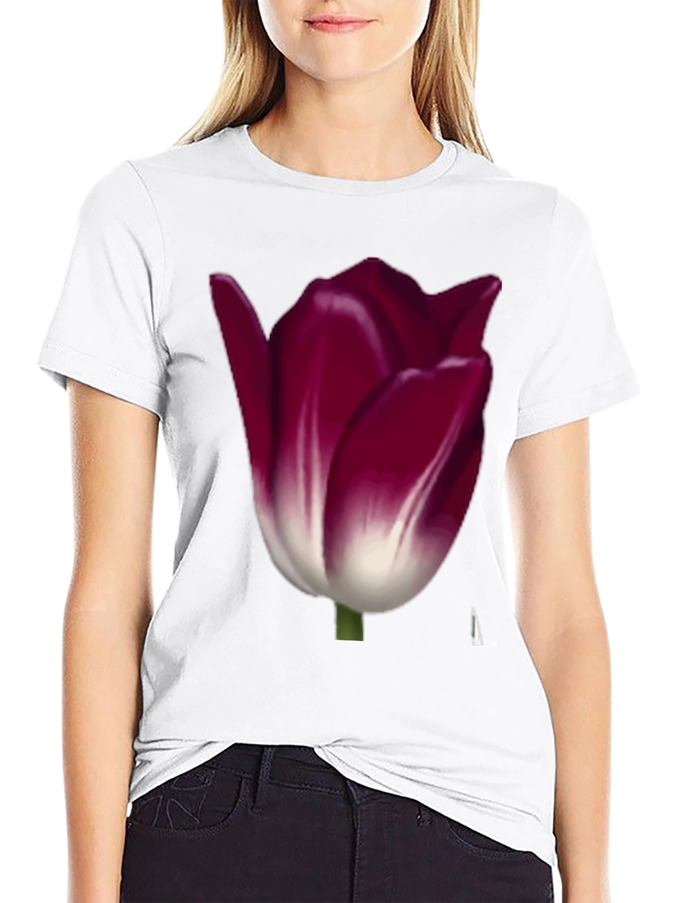 Floral Tulip Graphic Tee - Burgundy
