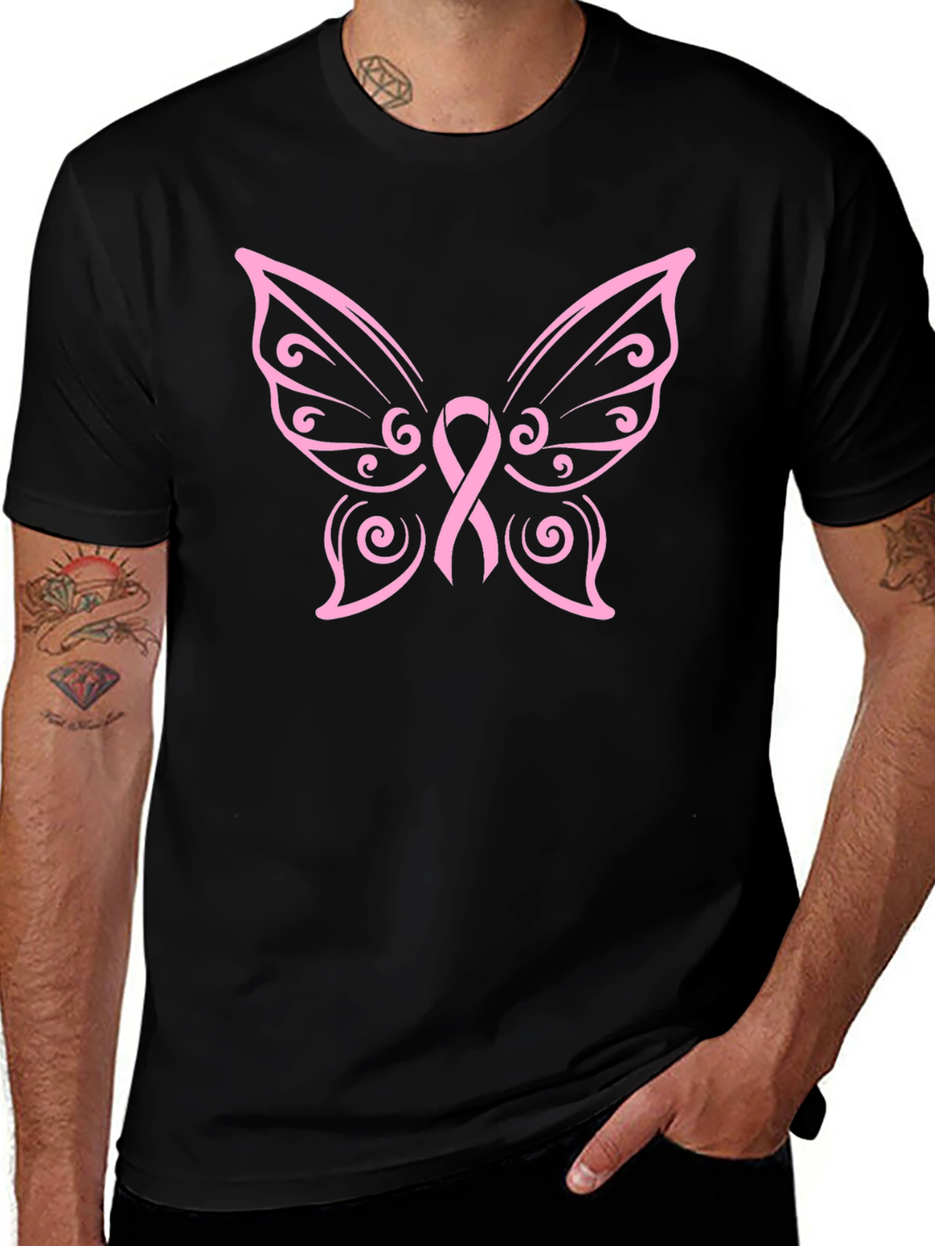 Butterfly Ribbon Graphic Tee - Breast Cancer Awareness