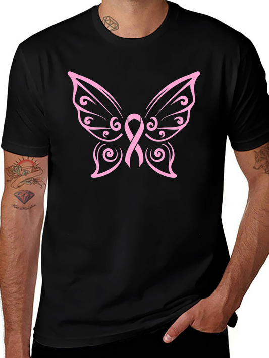 Butterfly Ribbon Graphic Tee - Breast Cancer Awareness