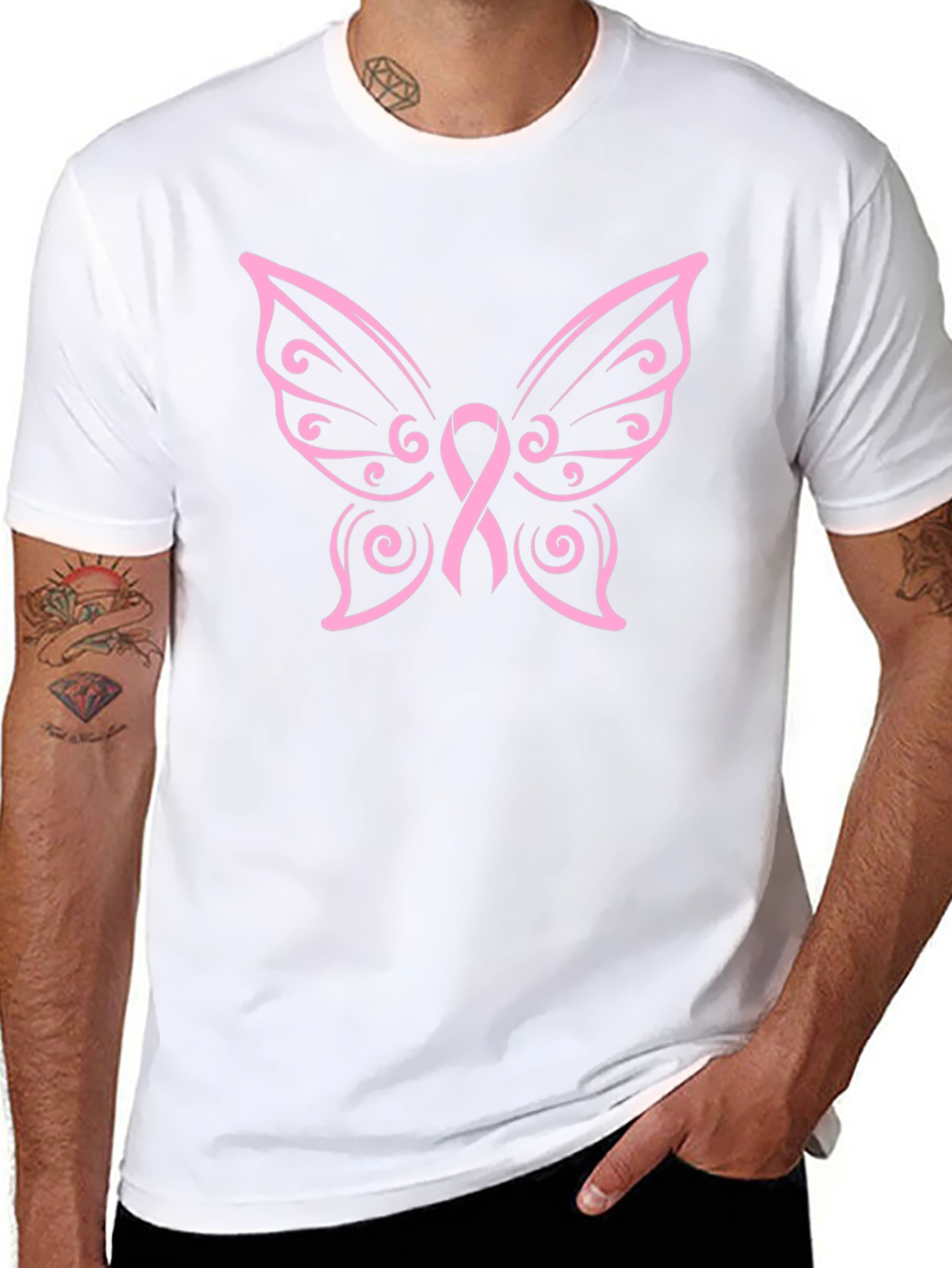 Butterfly Ribbon Graphic Tee - Breast Cancer Awareness