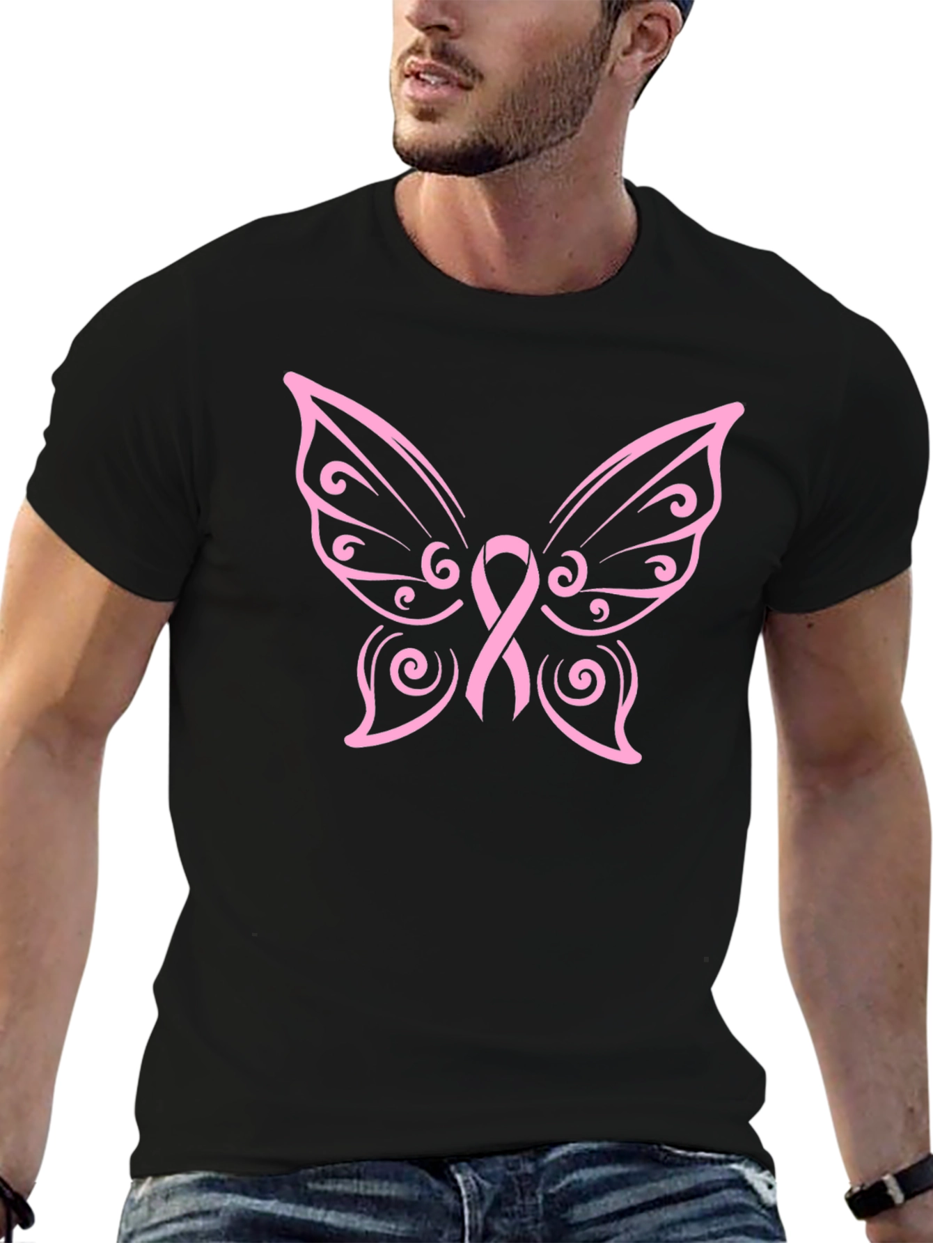 Butterfly Ribbon Graphic Tee - Breast Cancer Awareness