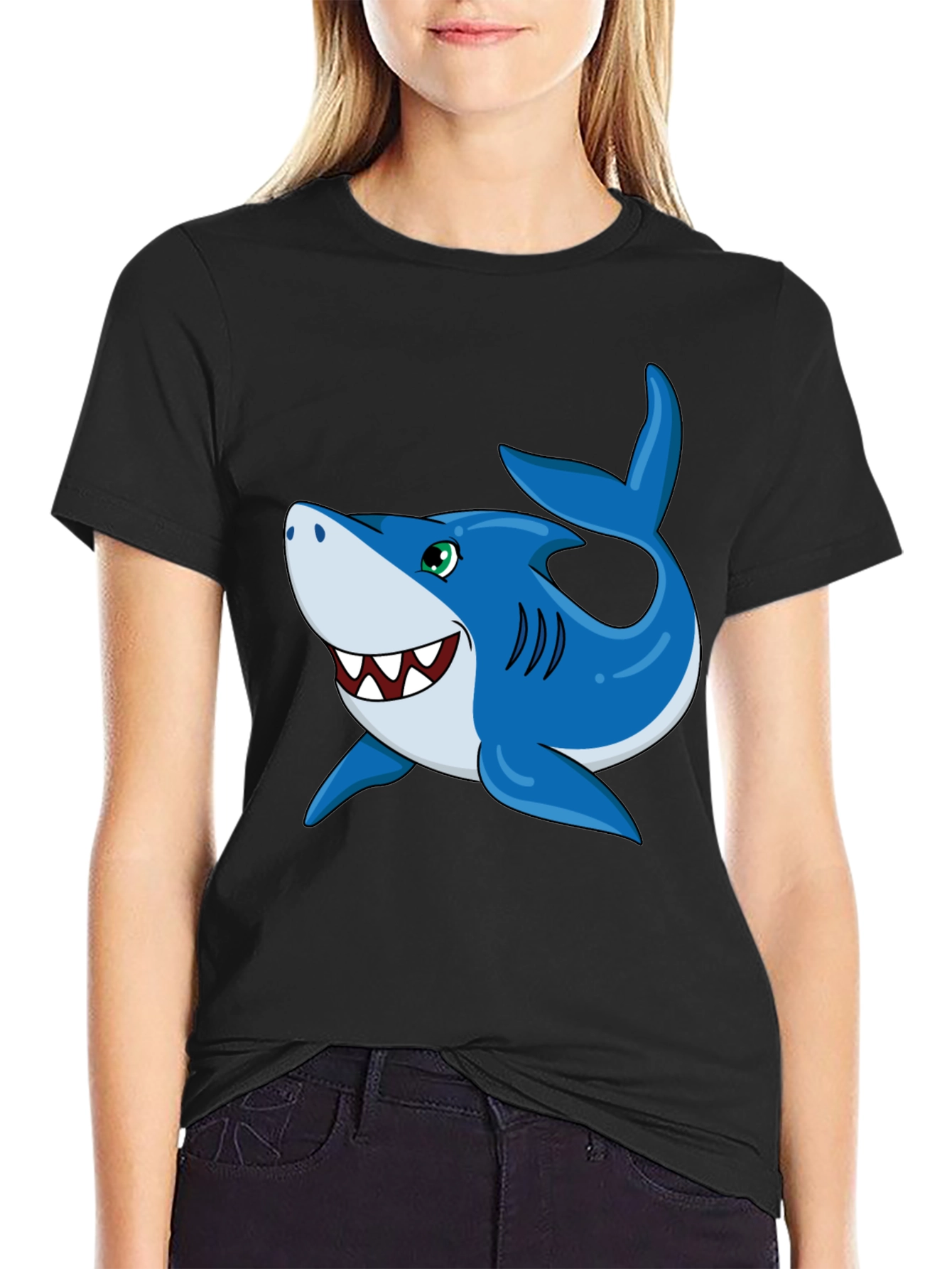 Fun Cartoon Shark Graphic T-Shirt