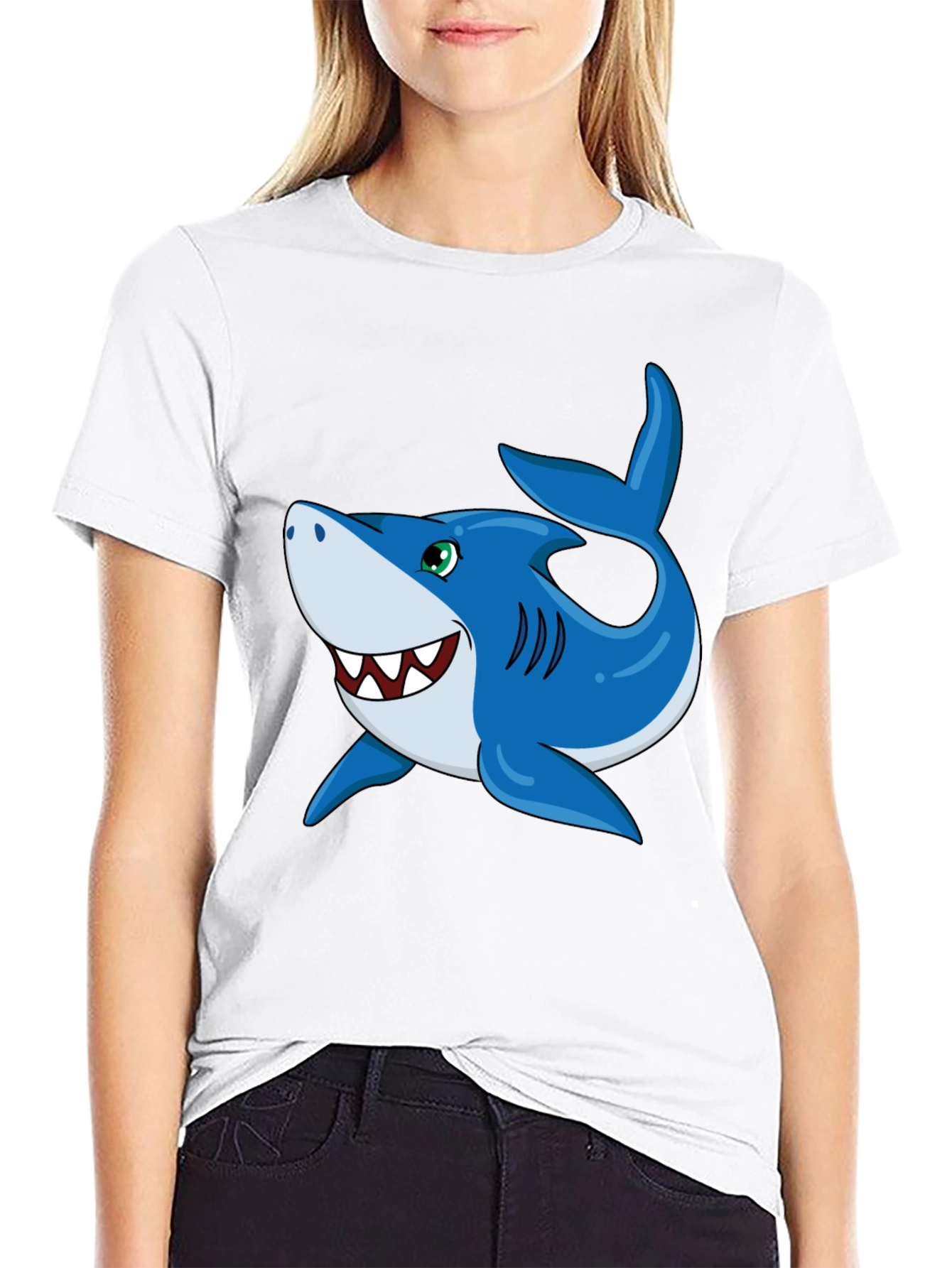 Fun Cartoon Shark Graphic T-Shirt