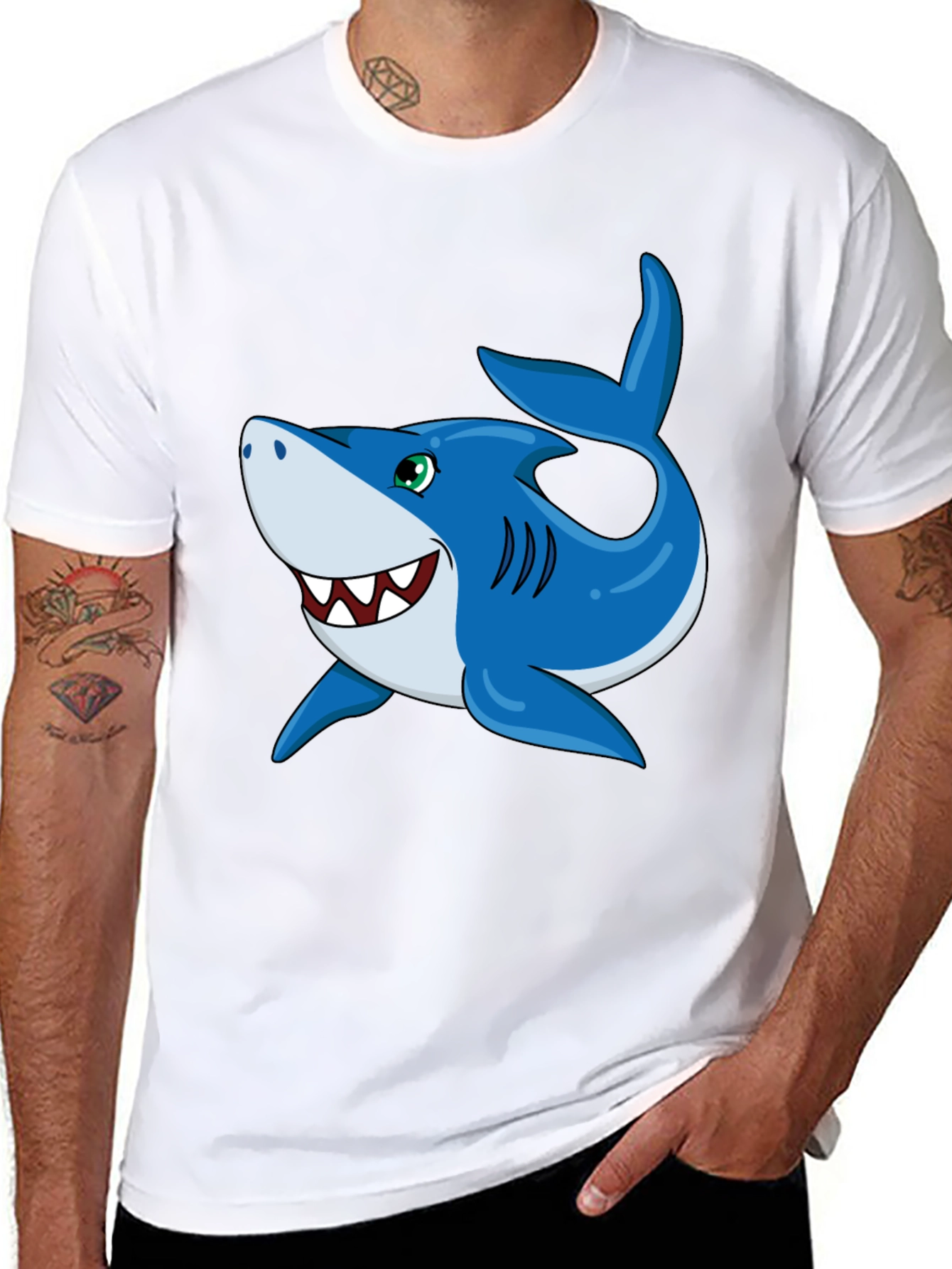 Fun Cartoon Shark Graphic T-Shirt