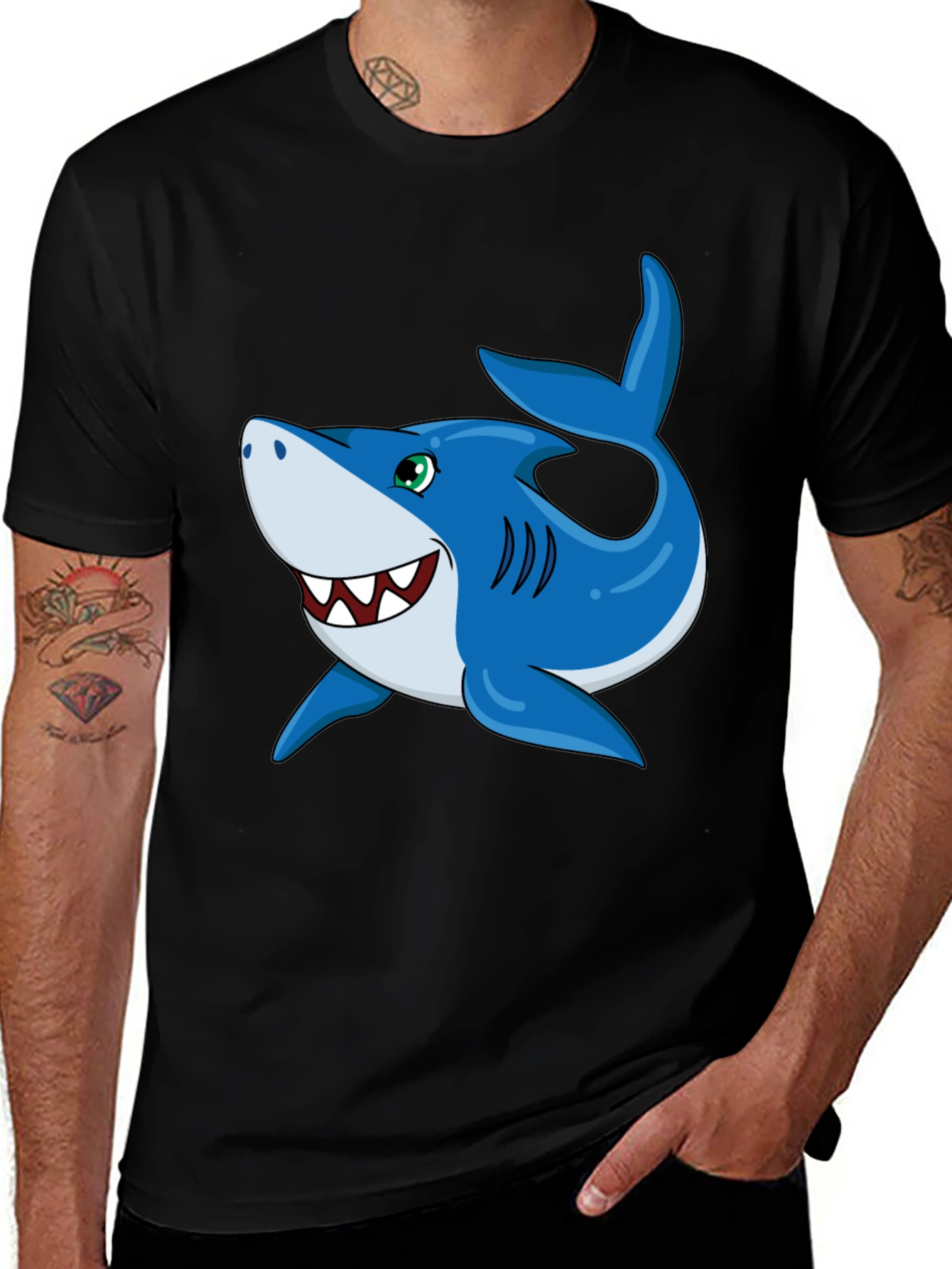 Fun Cartoon Shark Graphic T-Shirt