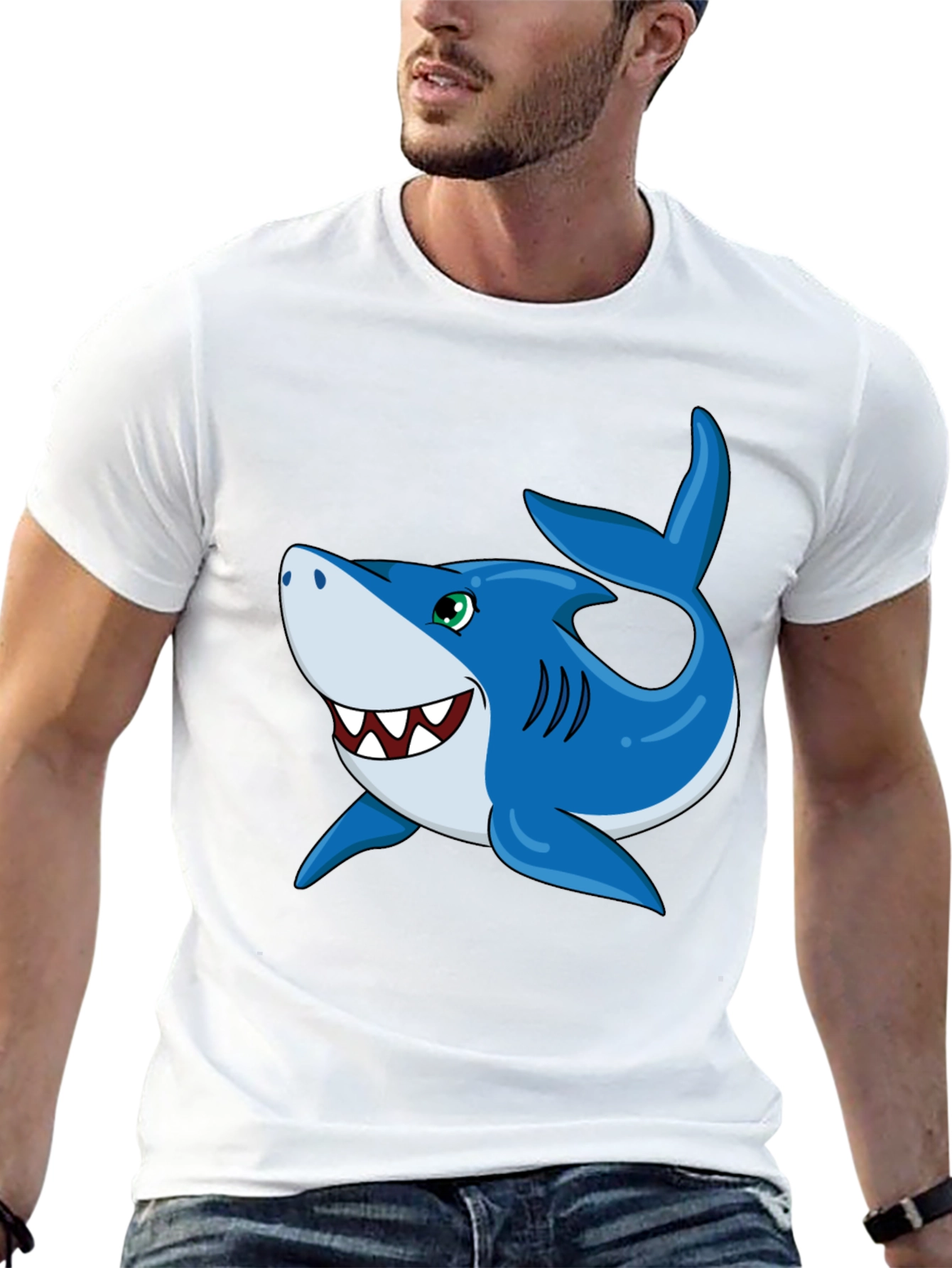 Fun Cartoon Shark Graphic T-Shirt