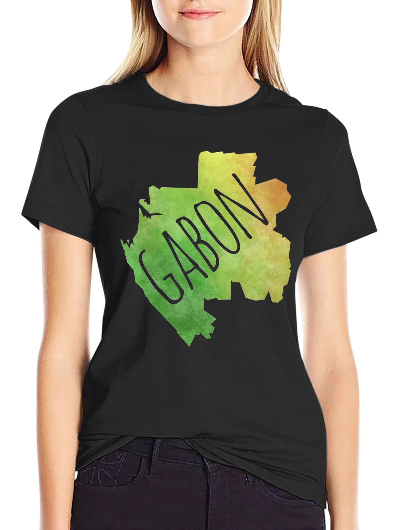Gabon Map T-Shirt - Black Cotton Tee