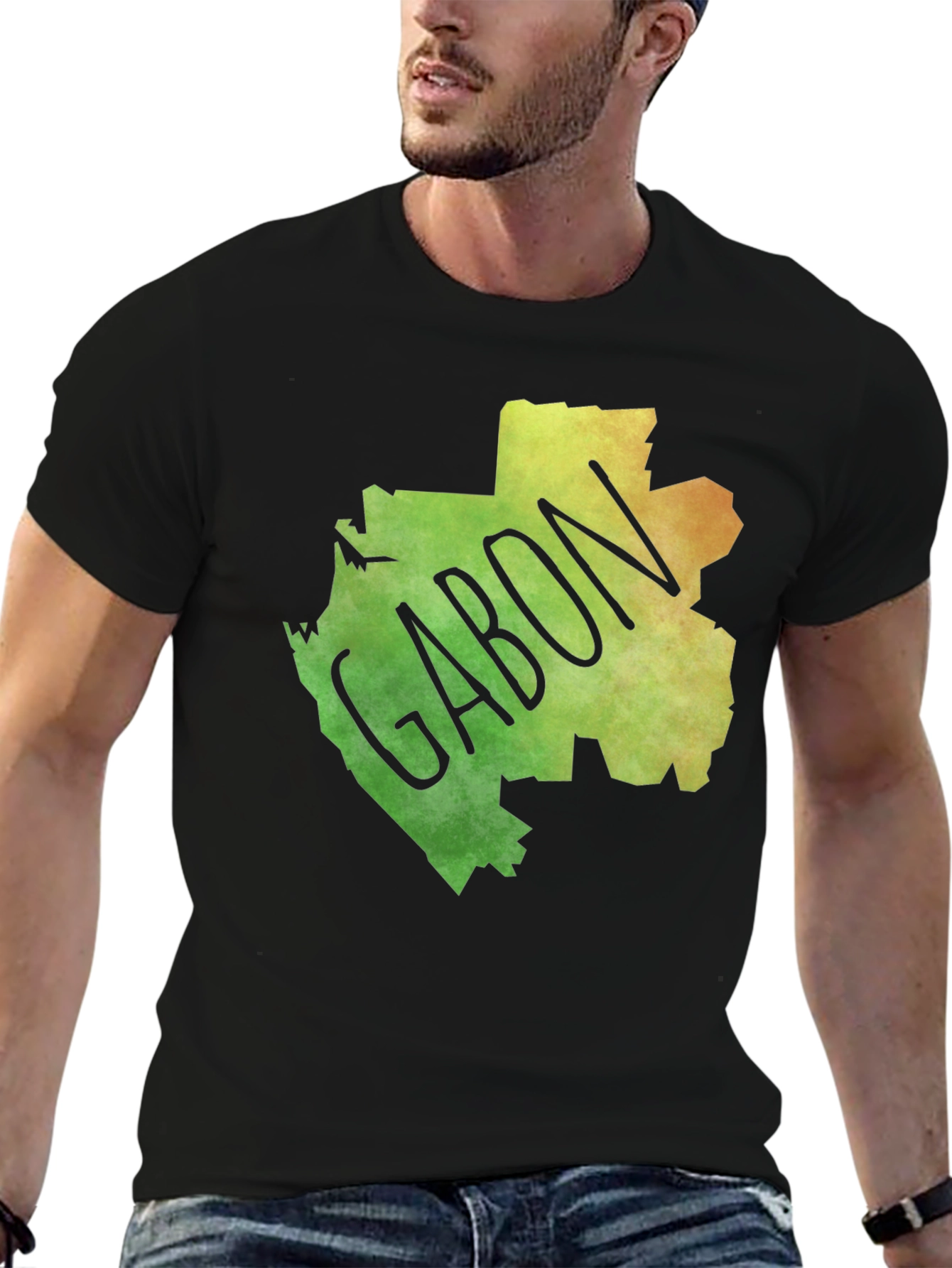 Gabon Map T-Shirt - Black Cotton Tee