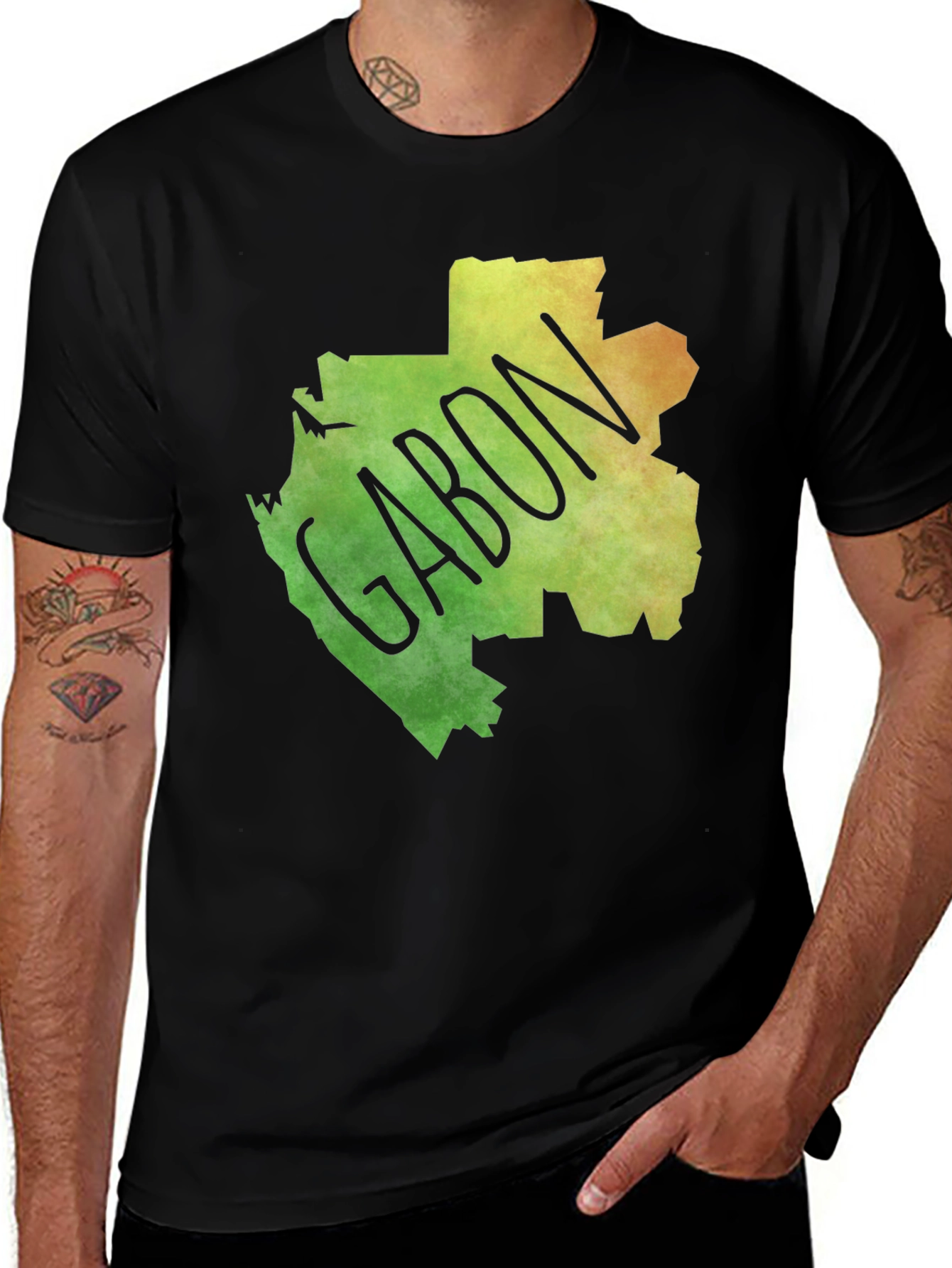 Gabon Map T-Shirt - Black Cotton Tee