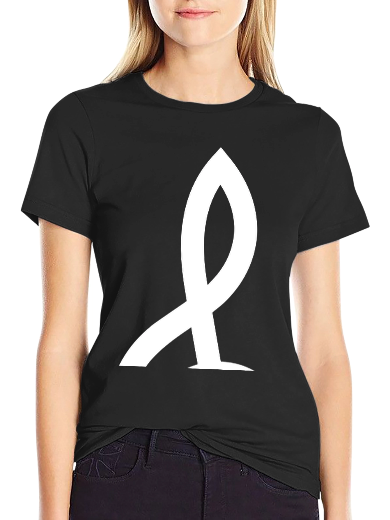 Minimalist Black T-Shirt with Abstract White Graphic