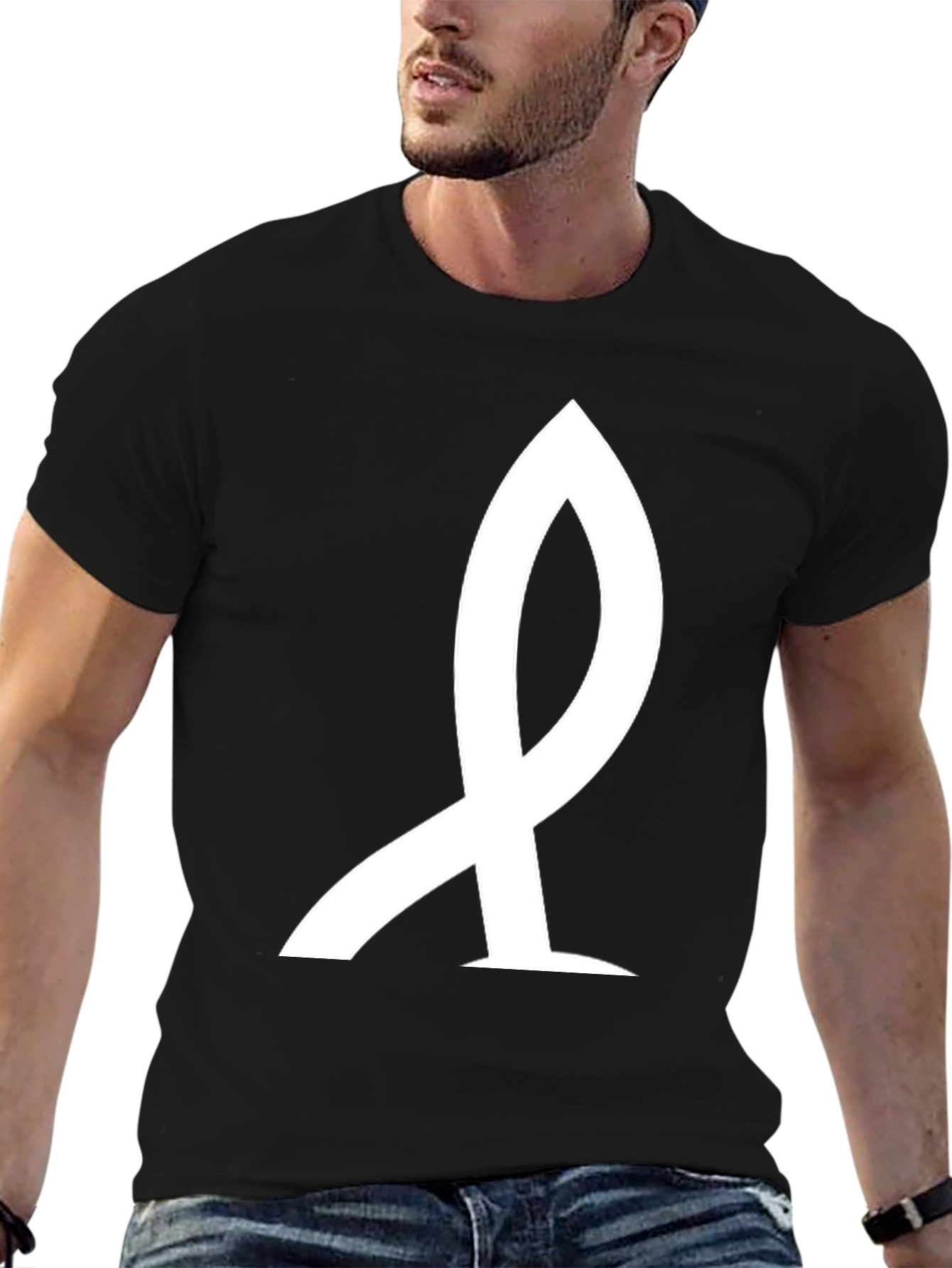 Minimalist Black T-Shirt with Abstract White Graphic