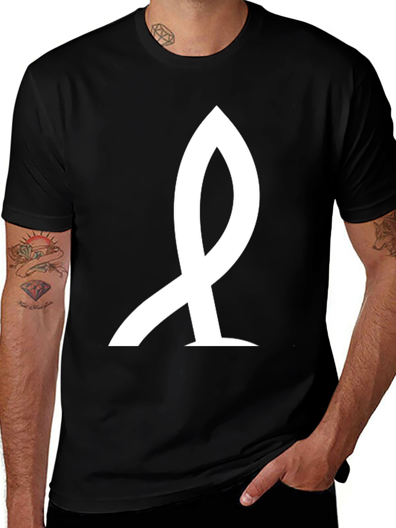 Minimalist Black T-Shirt with Abstract White Graphic