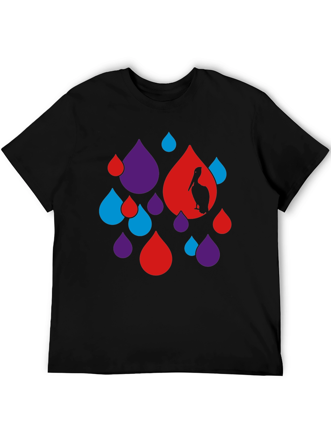 Abstract Pelican Graphic Tee - Black Cotton Blend T-Shirt