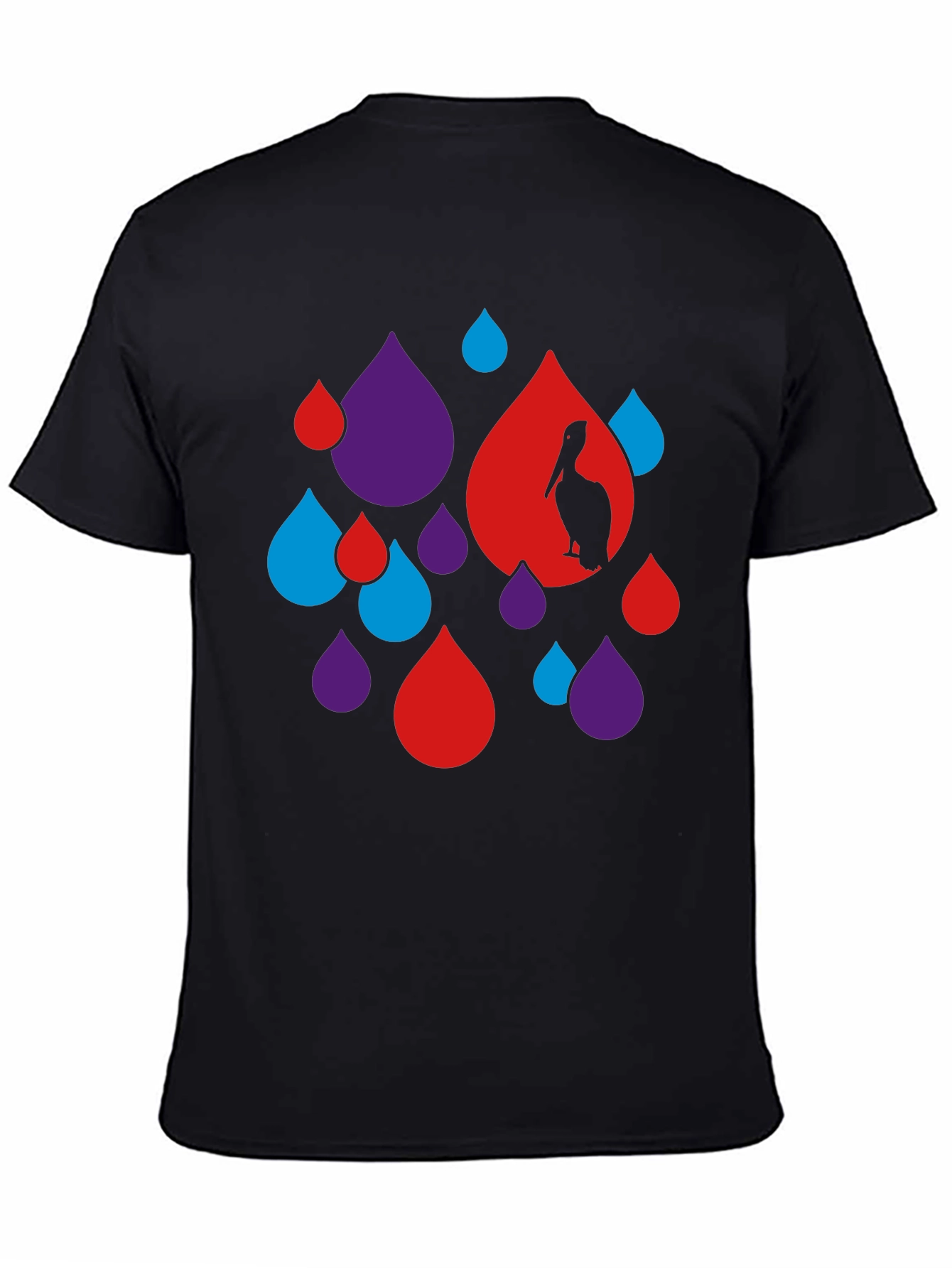 Abstract Pelican Graphic Tee - Black Cotton Blend T-Shirt