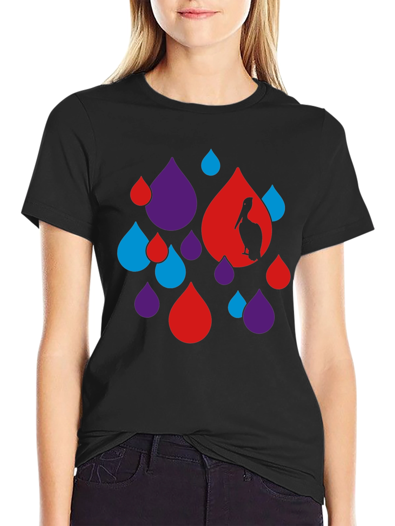 Abstract Pelican Graphic Tee - Black Cotton Blend T-Shirt
