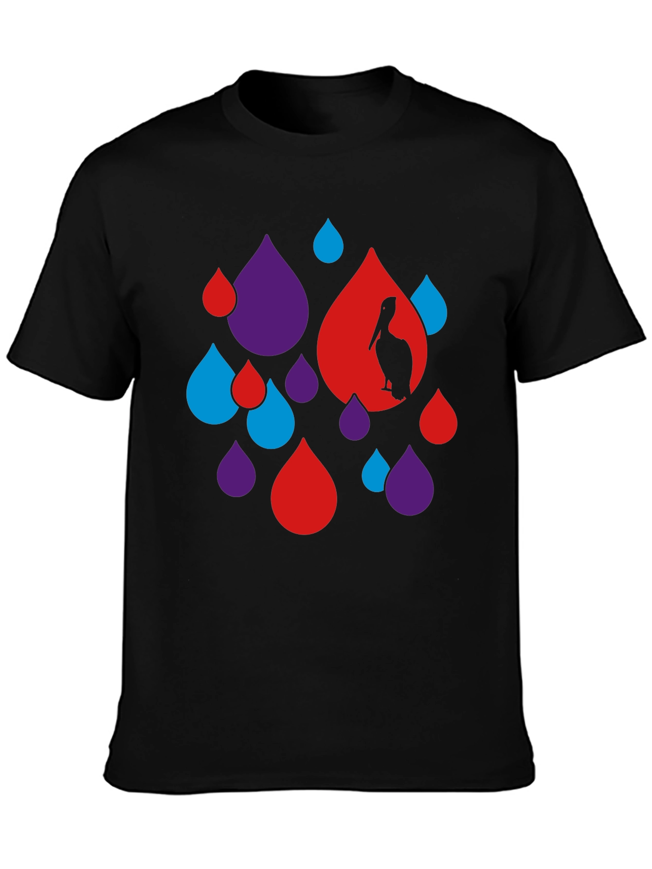 Abstract Pelican Graphic Tee - Black Cotton Blend T-Shirt