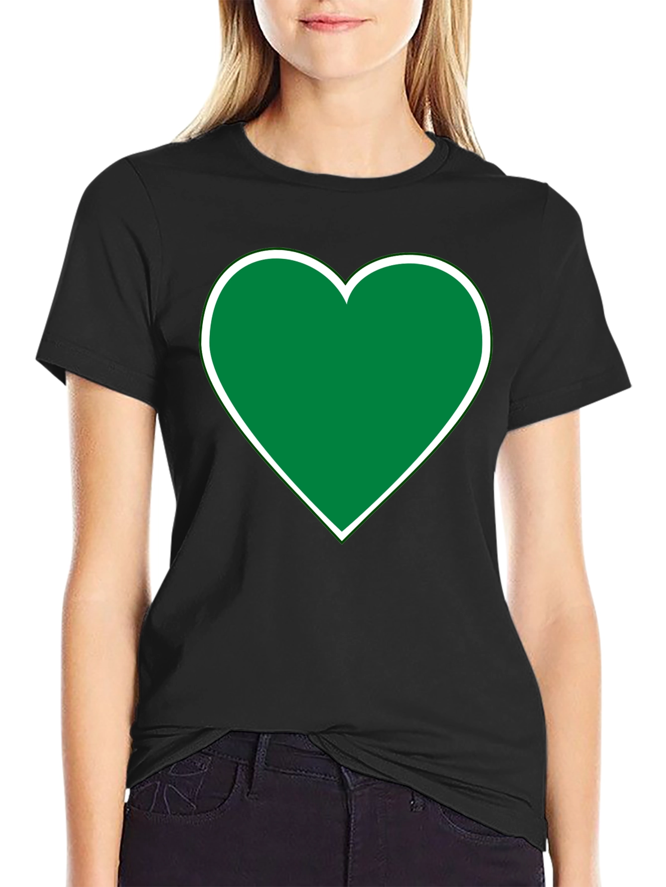 Green Heart Graphic Black T-Shirt