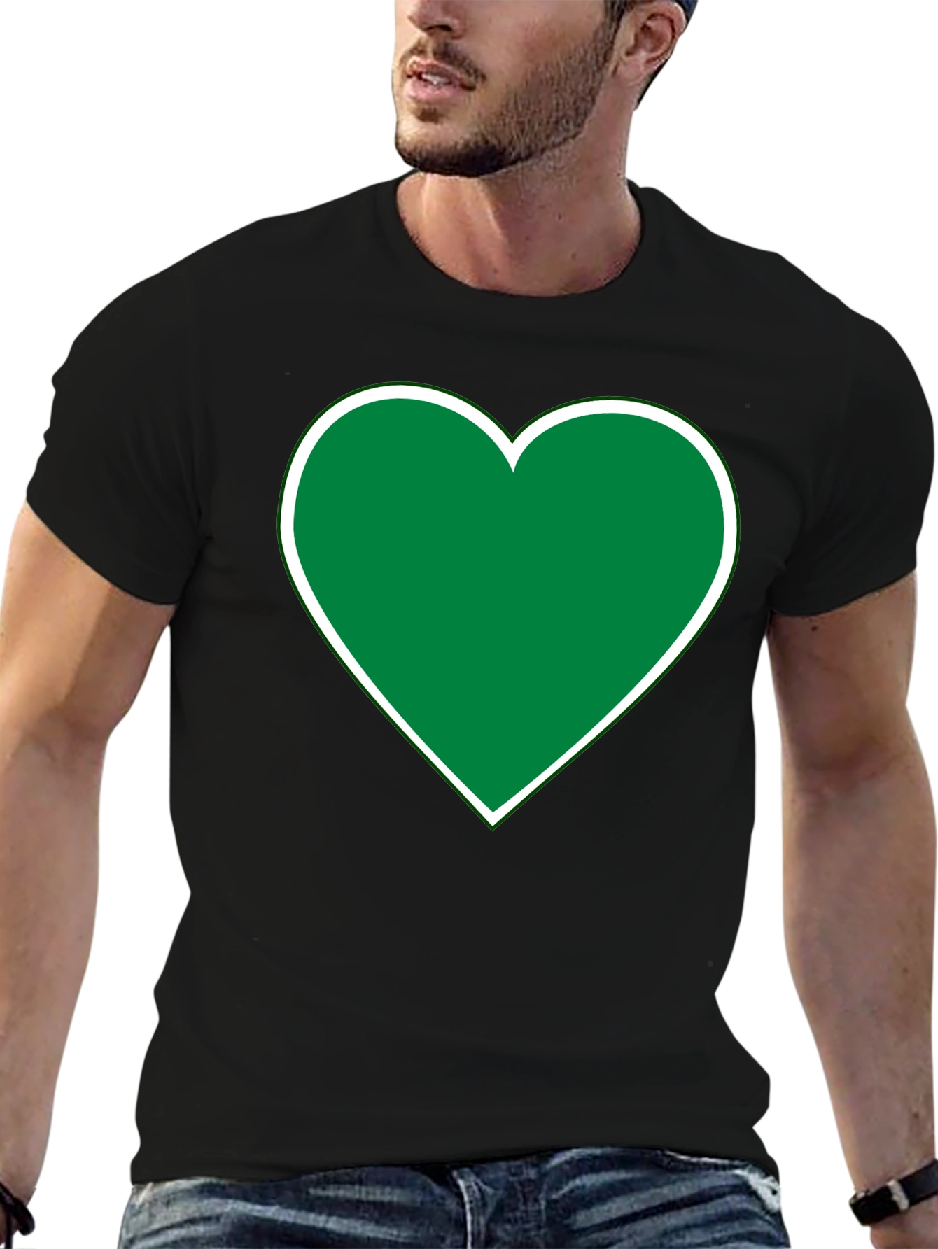 Green Heart Graphic Black T-Shirt