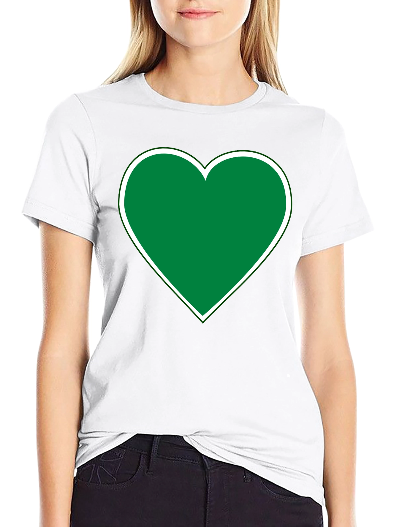 Green Heart Graphic Black T-Shirt