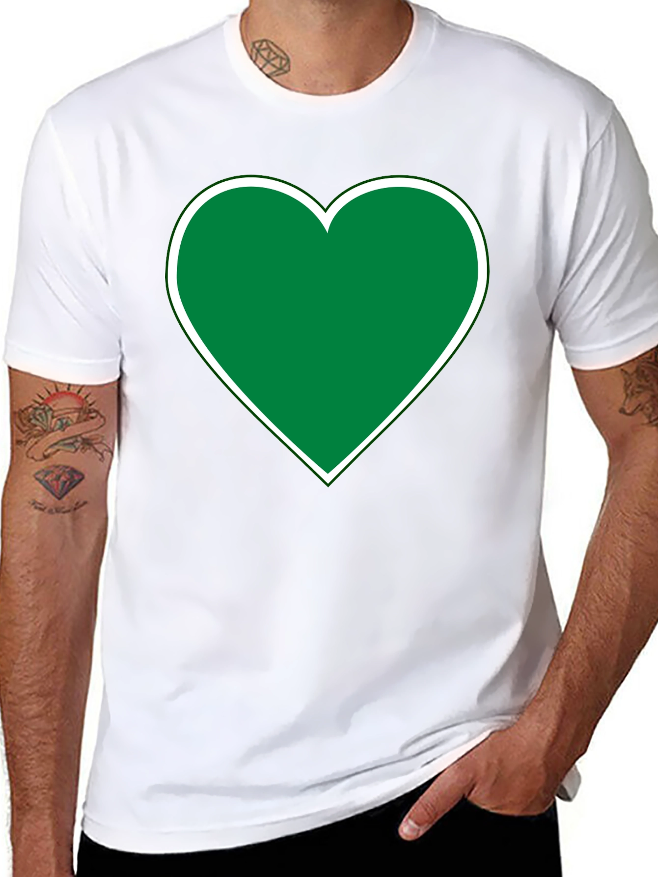 Green Heart Graphic Black T-Shirt