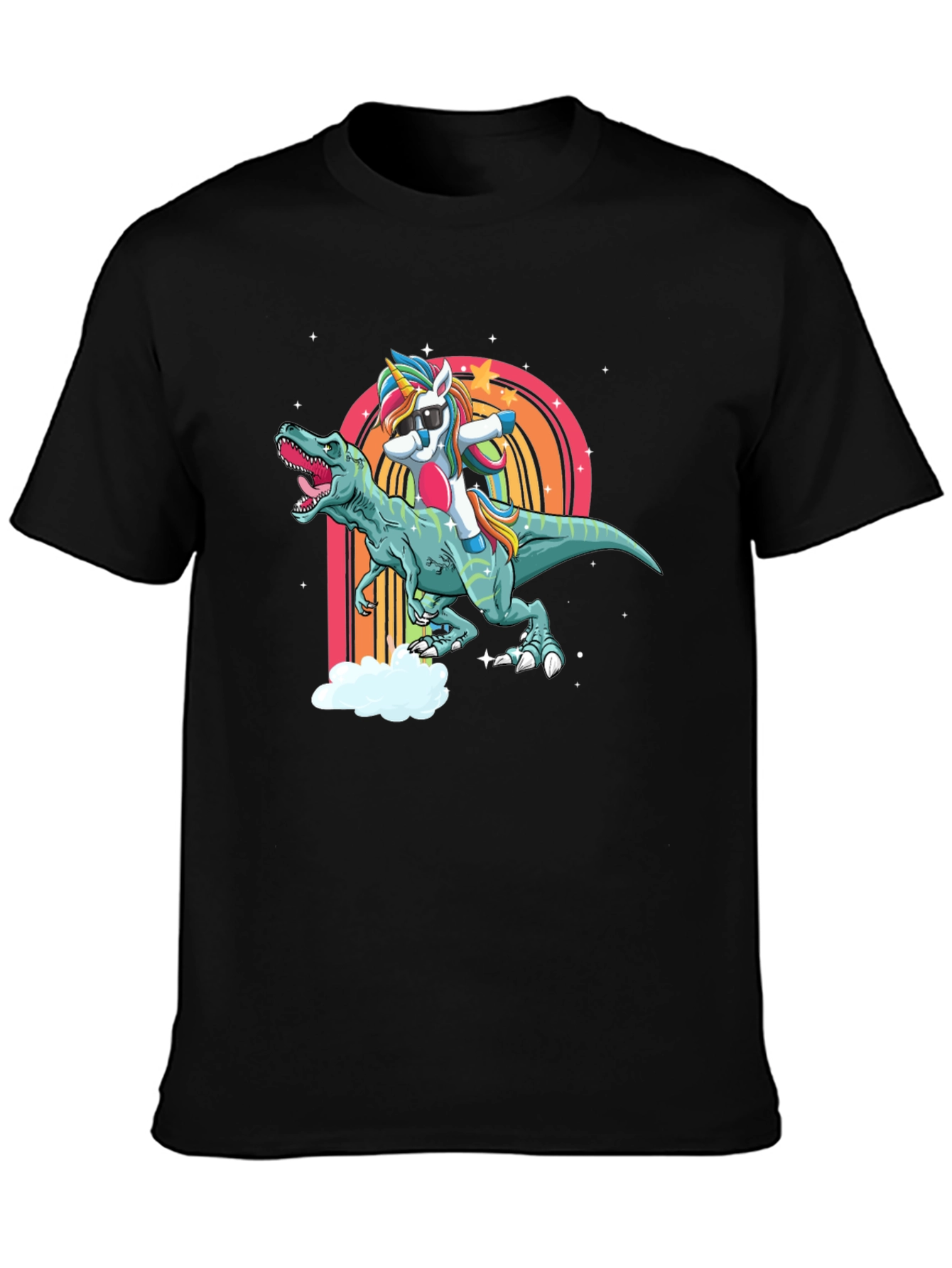 Dabbing Unicorn Riding Dinosaur Mens T-Shirt