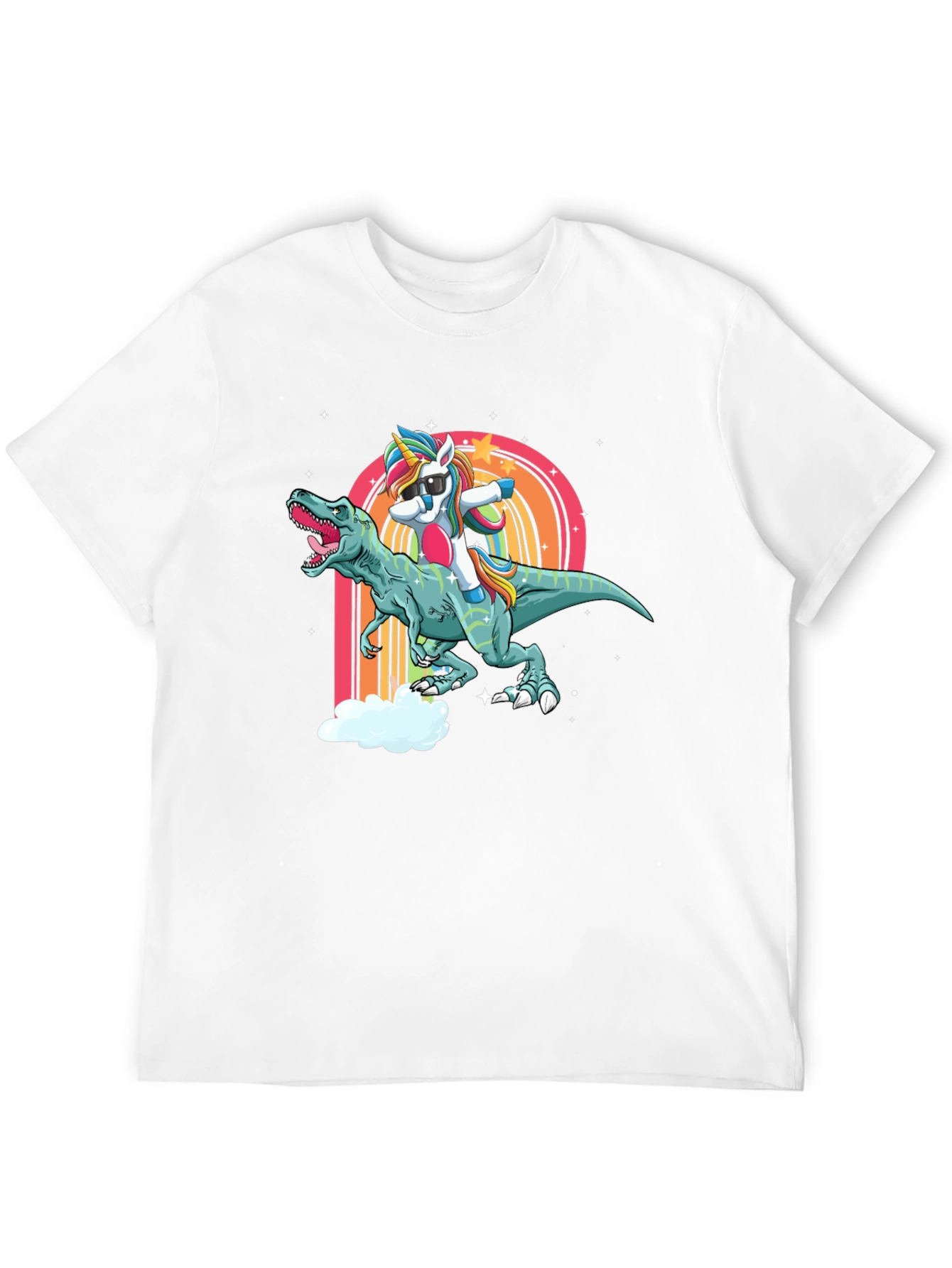 Dabbing Unicorn Riding Dinosaur Mens T-Shirt