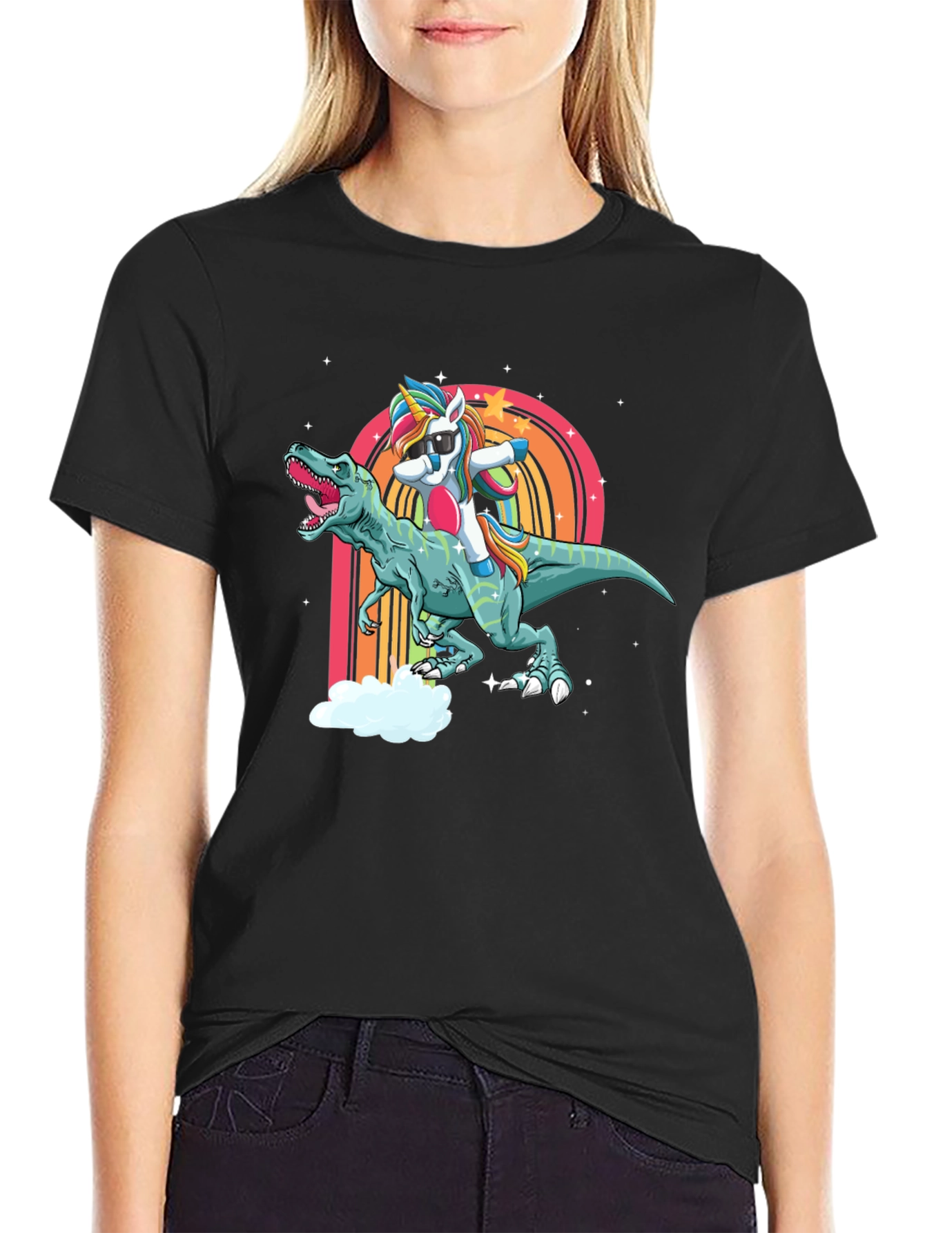 Dabbing Unicorn Riding Dinosaur Mens T-Shirt