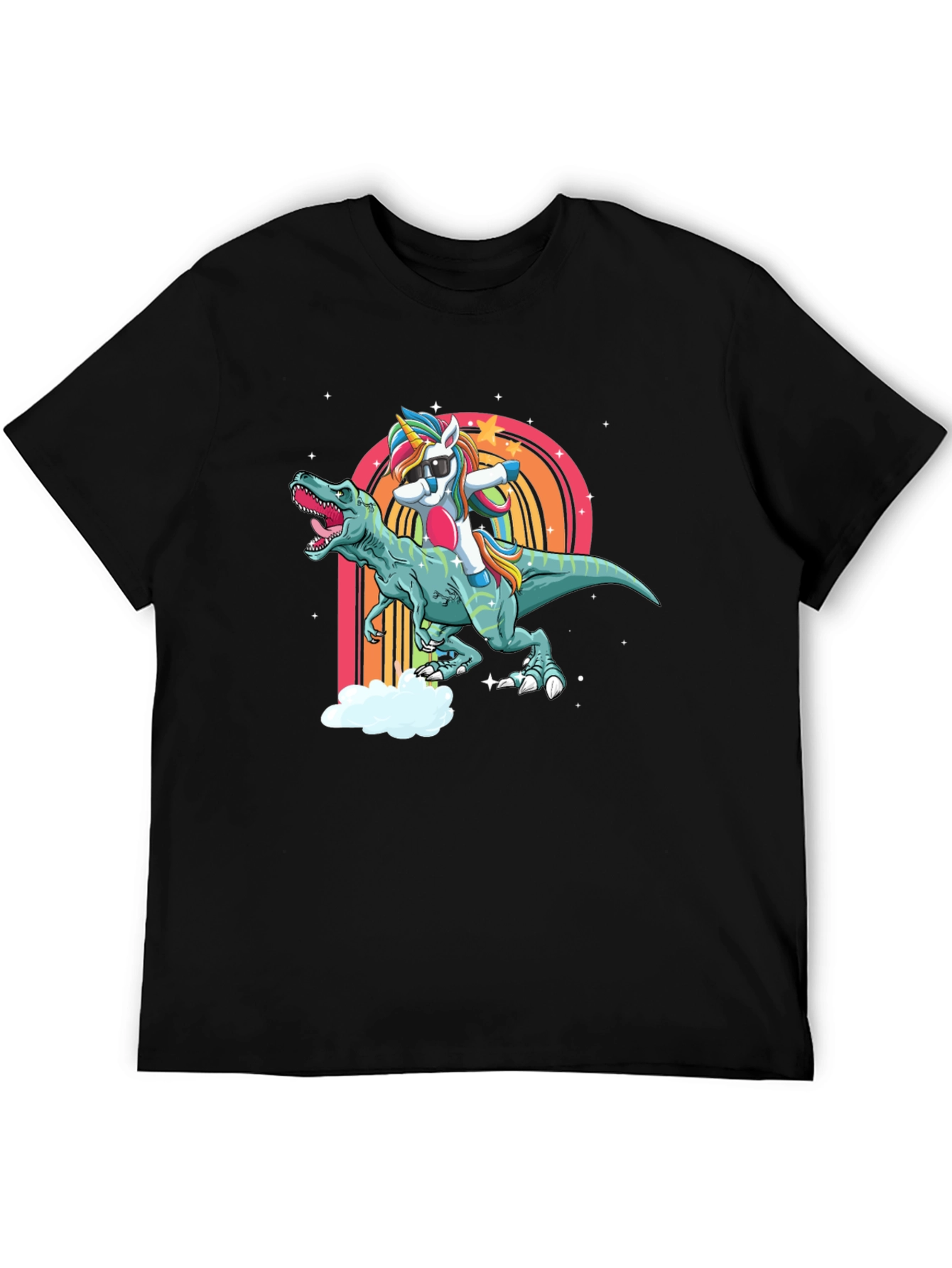 Dabbing Unicorn Riding Dinosaur Mens T-Shirt
