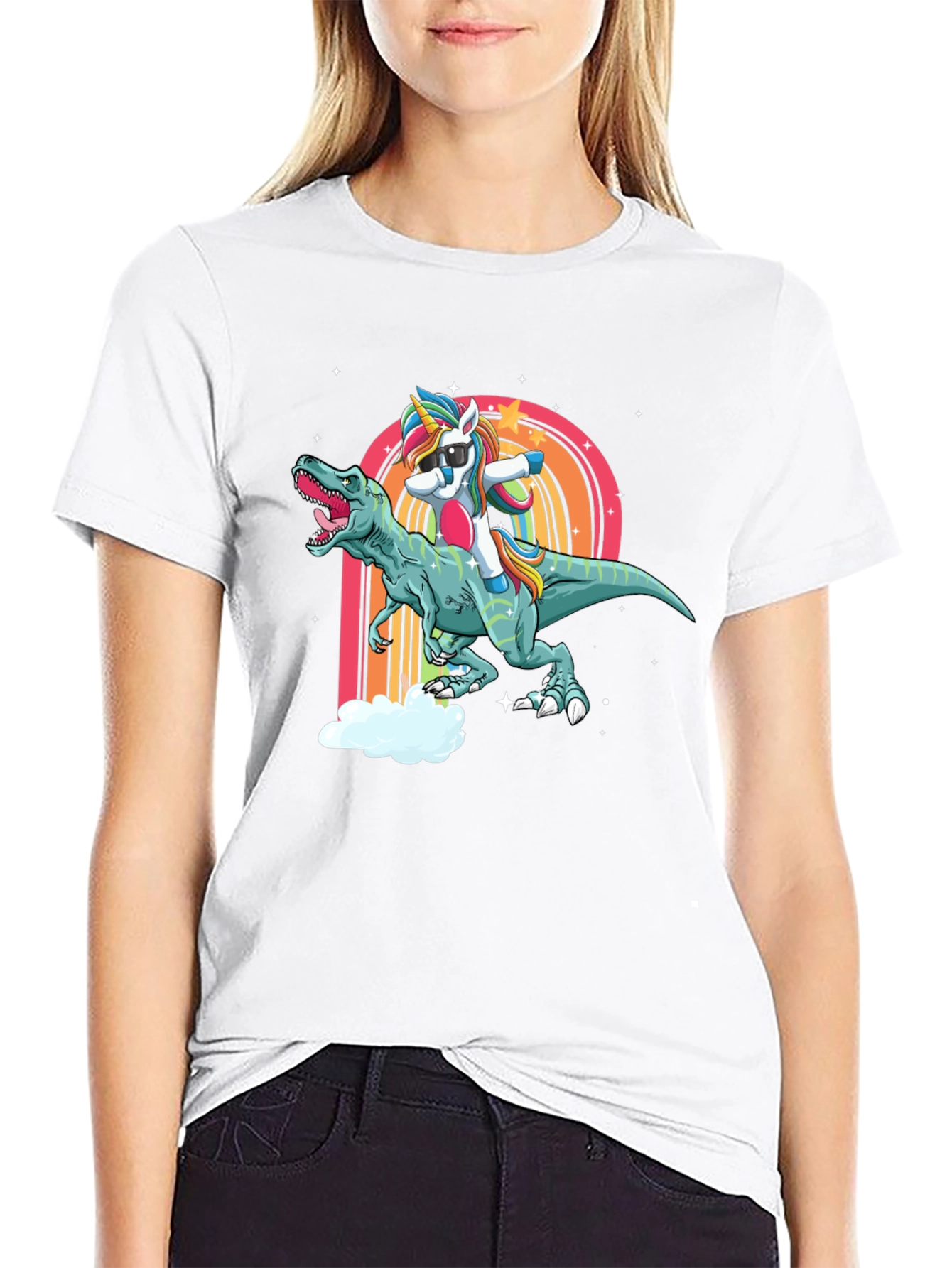 Dabbing Unicorn Riding Dinosaur Mens T-Shirt