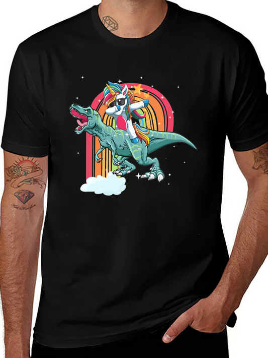 Dabbing Unicorn Riding Dinosaur Mens T-Shirt