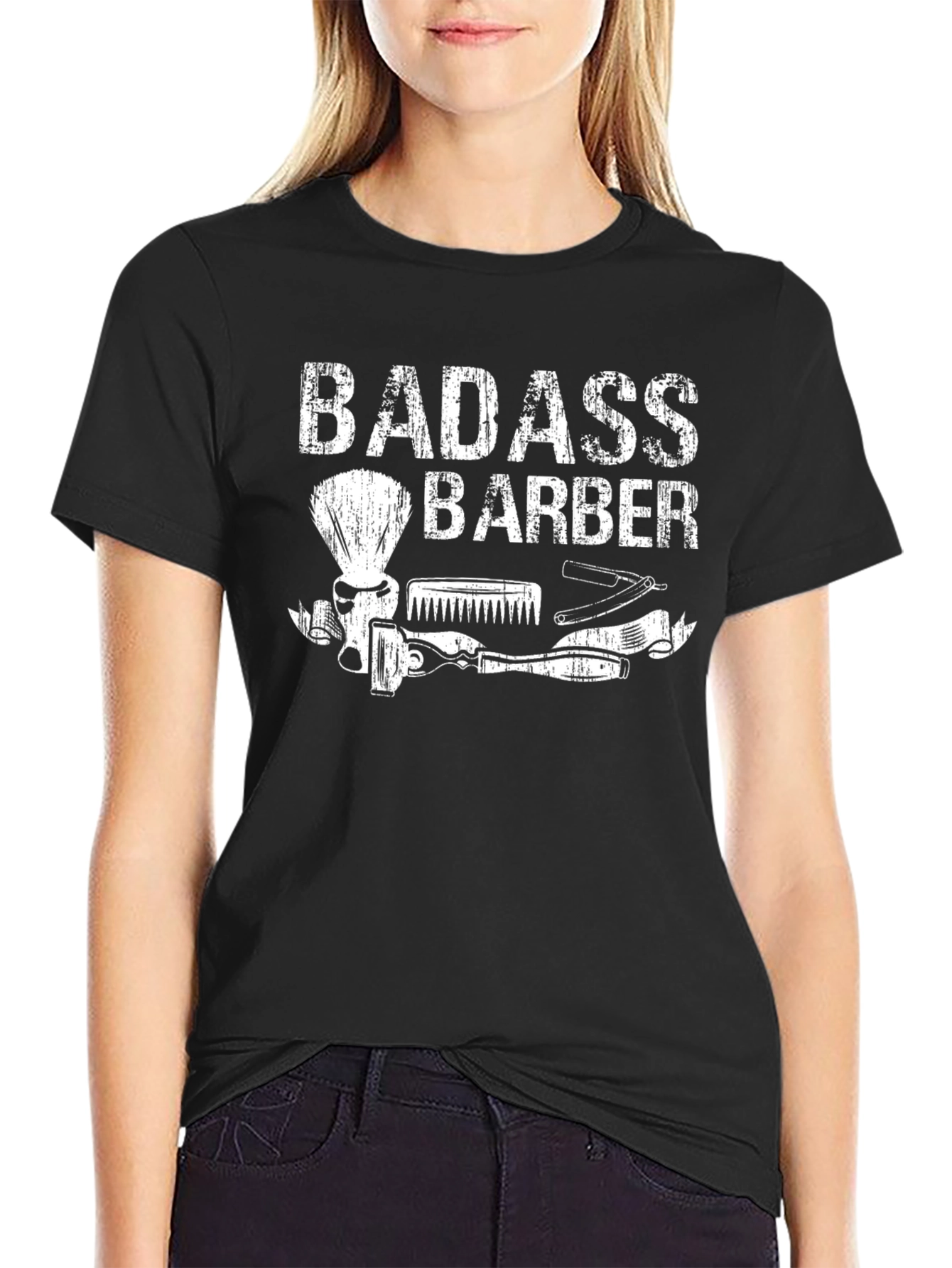 Badass Barber Black T-Shirt Cool Hairdresser Gift